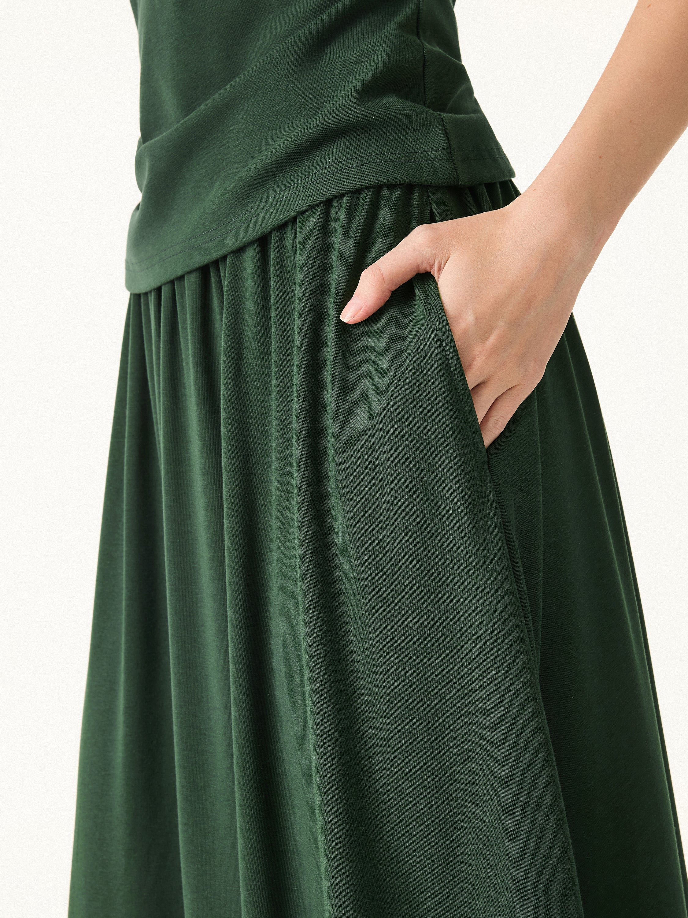 Stretch Cotton Maxi Umbrella Skirt with Pockets - Image 7