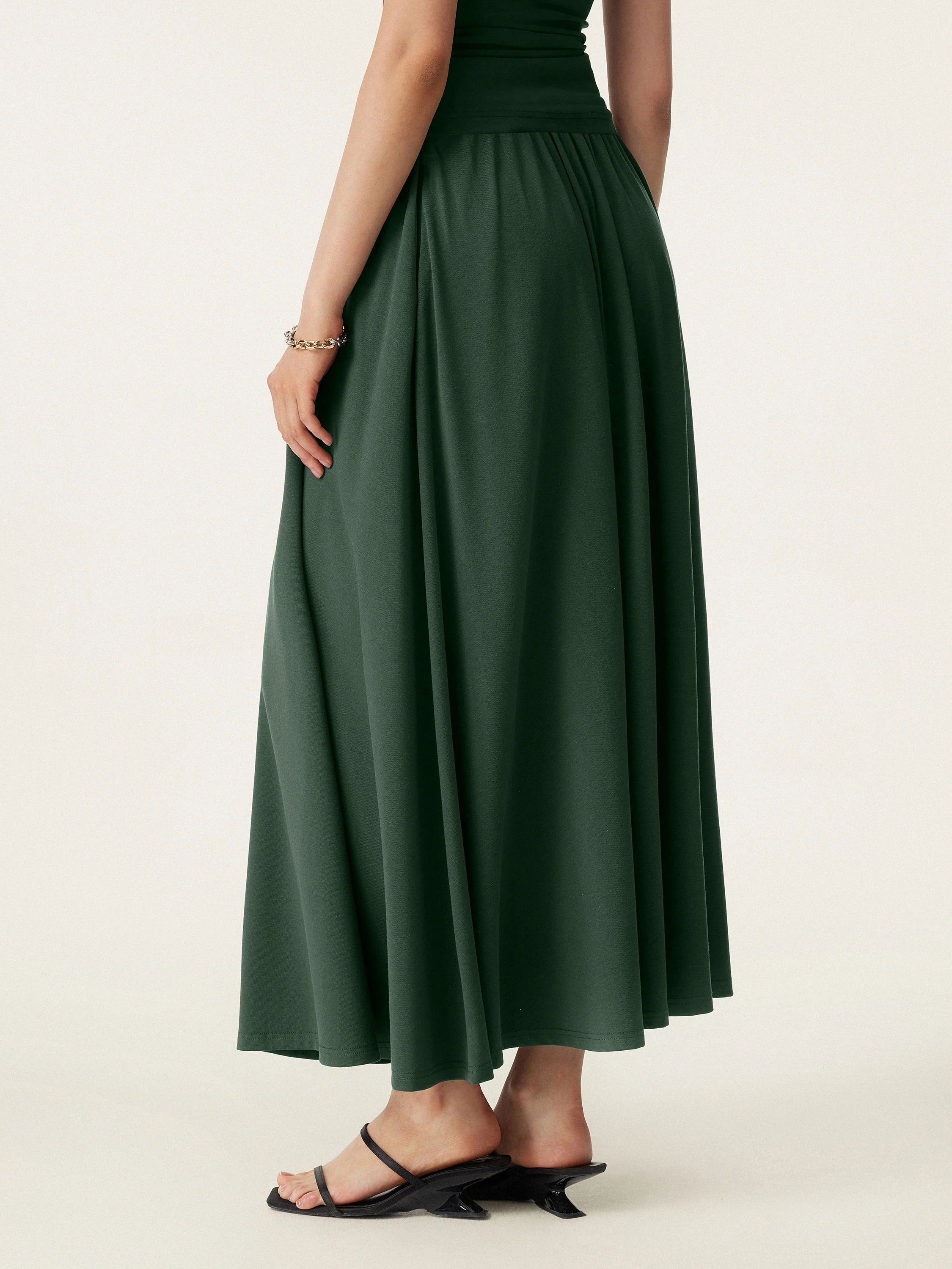 Stretch Cotton Maxi Umbrella Skirt with Pockets - Image 10