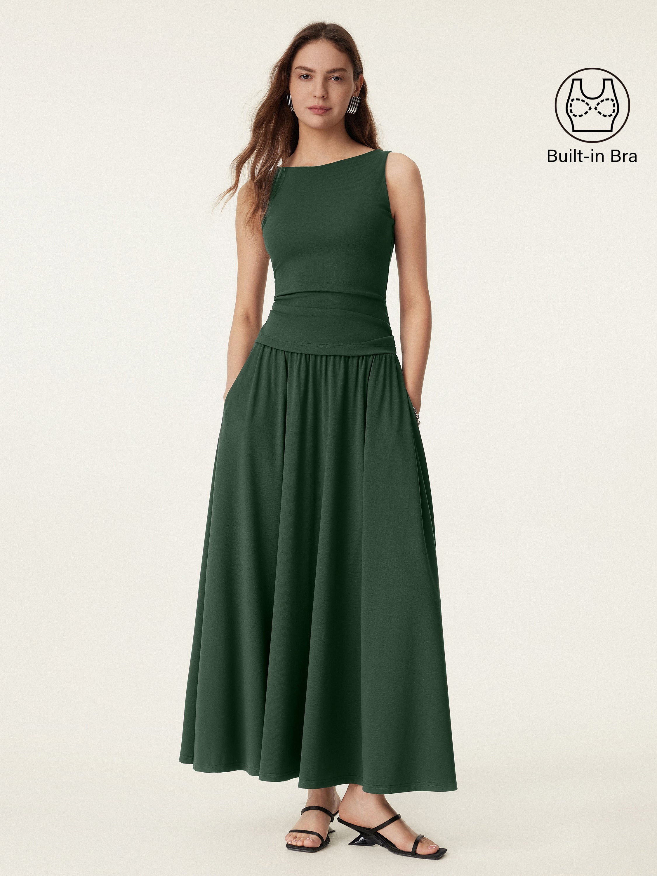 Stretch Cotton Maxi Umbrella Skirt with Pockets - Image 3