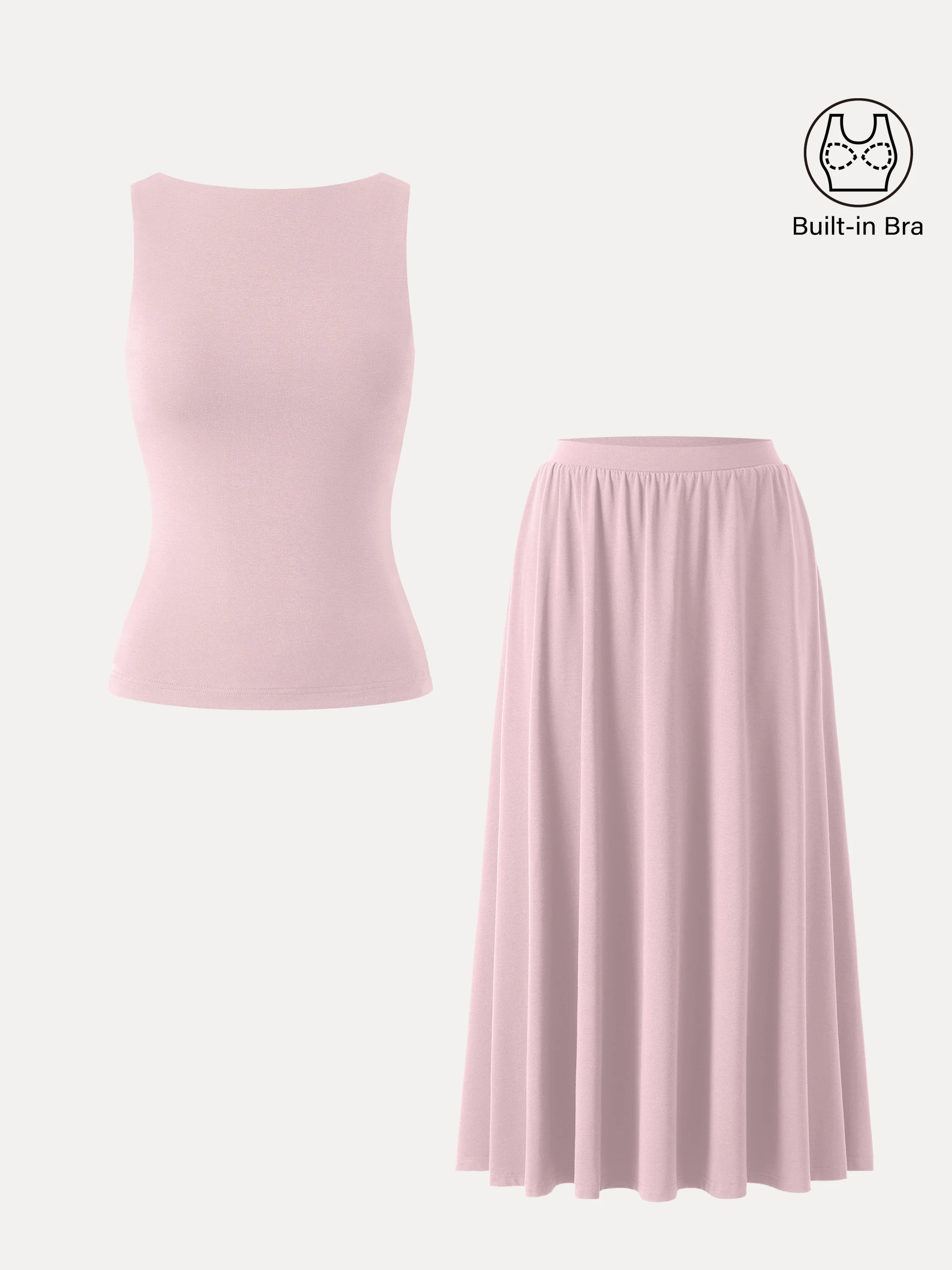 2Pcs Set Stretch Cotton Boatneck Bra Tank & Maxi Umbrella Skirt with Pockets - Image 7