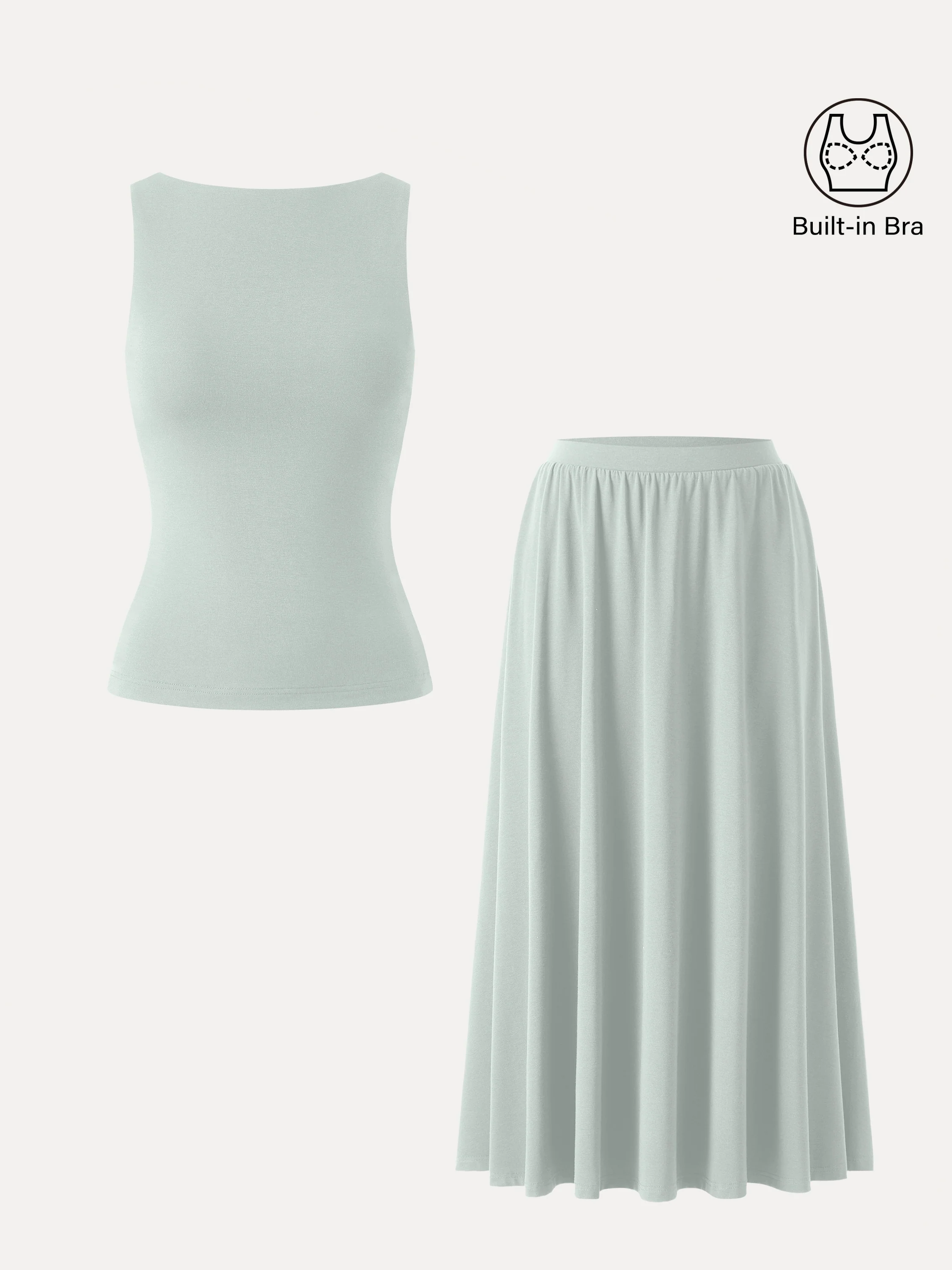 2Pcs Set Stretch Cotton Boatneck Bra Tank & Maxi Umbrella Skirt with Pockets - Image 8