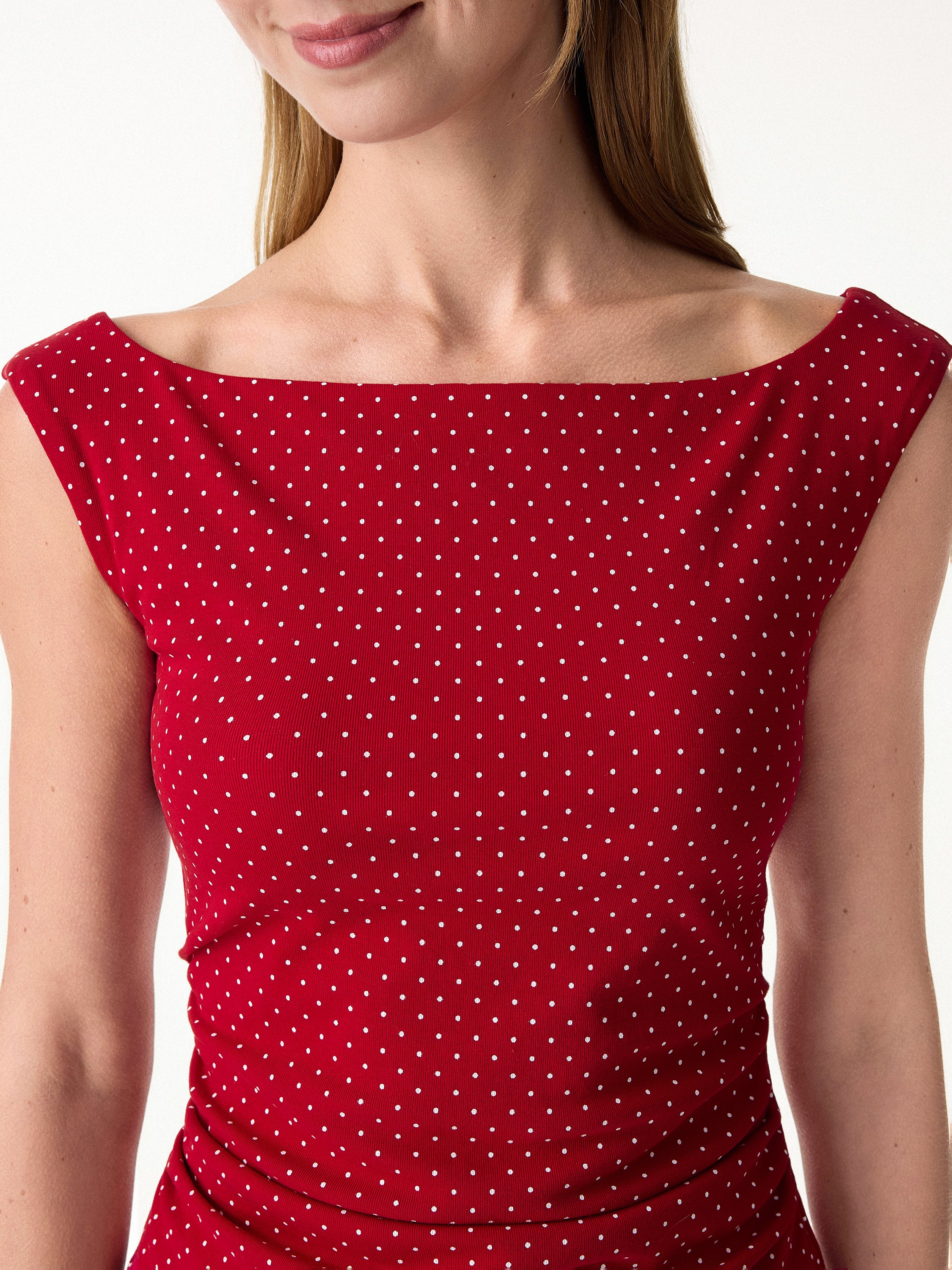 Stretch Cotton Polka Dot Boatneck Ruched Bra Top Limited Edition - Image 5