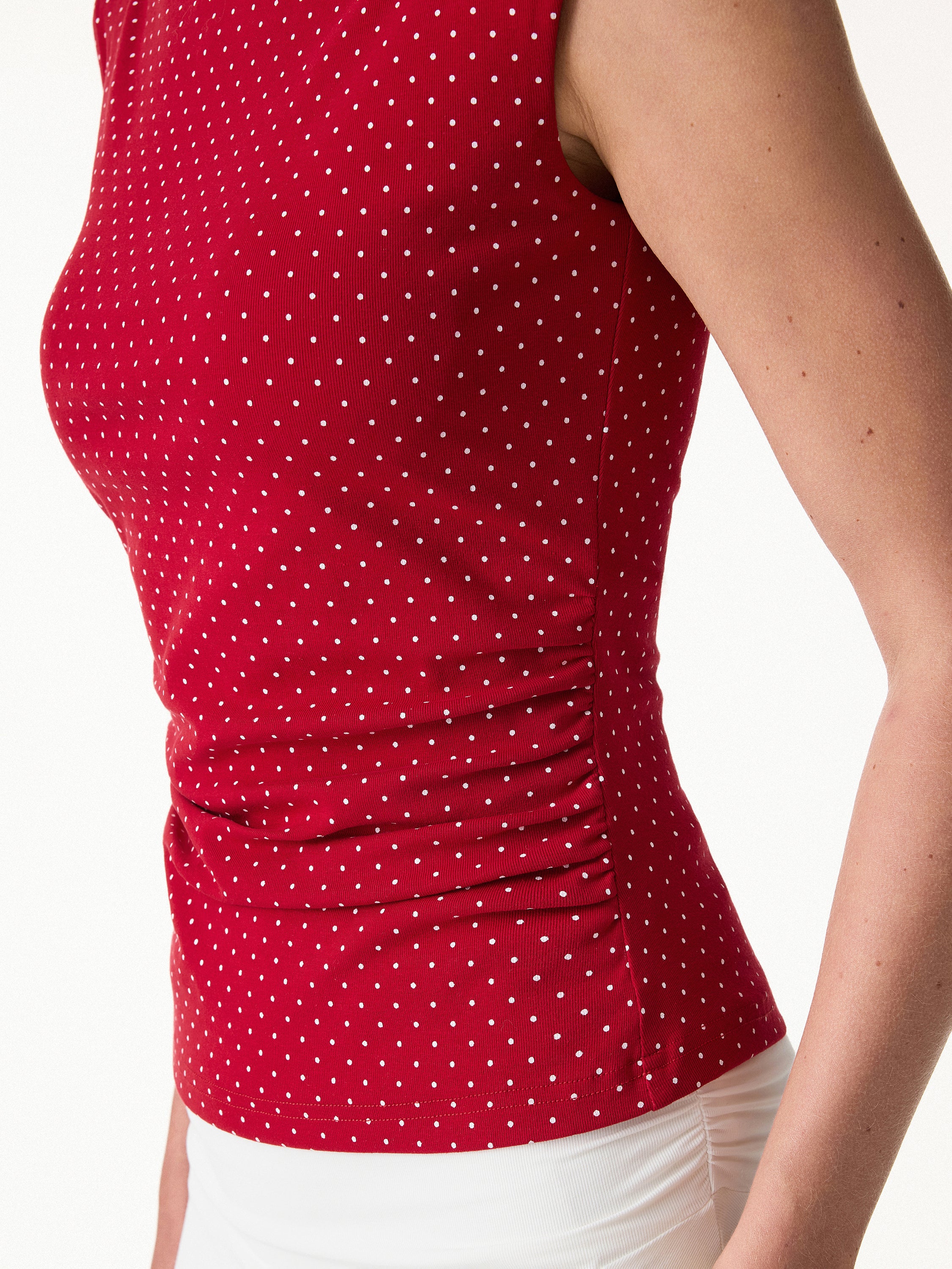 Stretch Cotton Polka Dot Boatneck Ruched Bra Top Limited Edition - Image 2