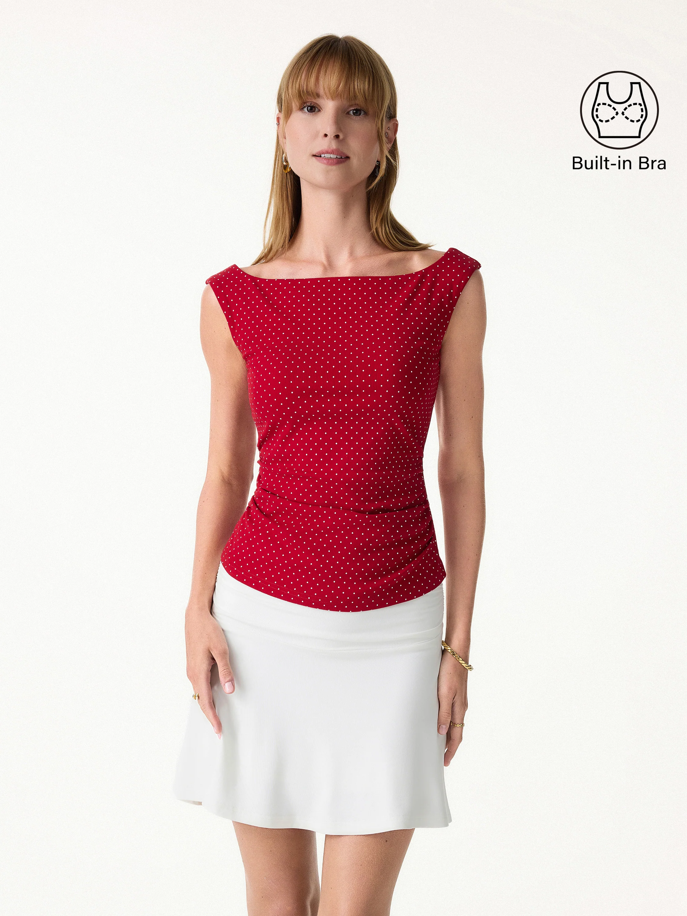 Stretch Cotton Polka Dot Boatneck Ruched Bra Top Limited Edition - Image 4