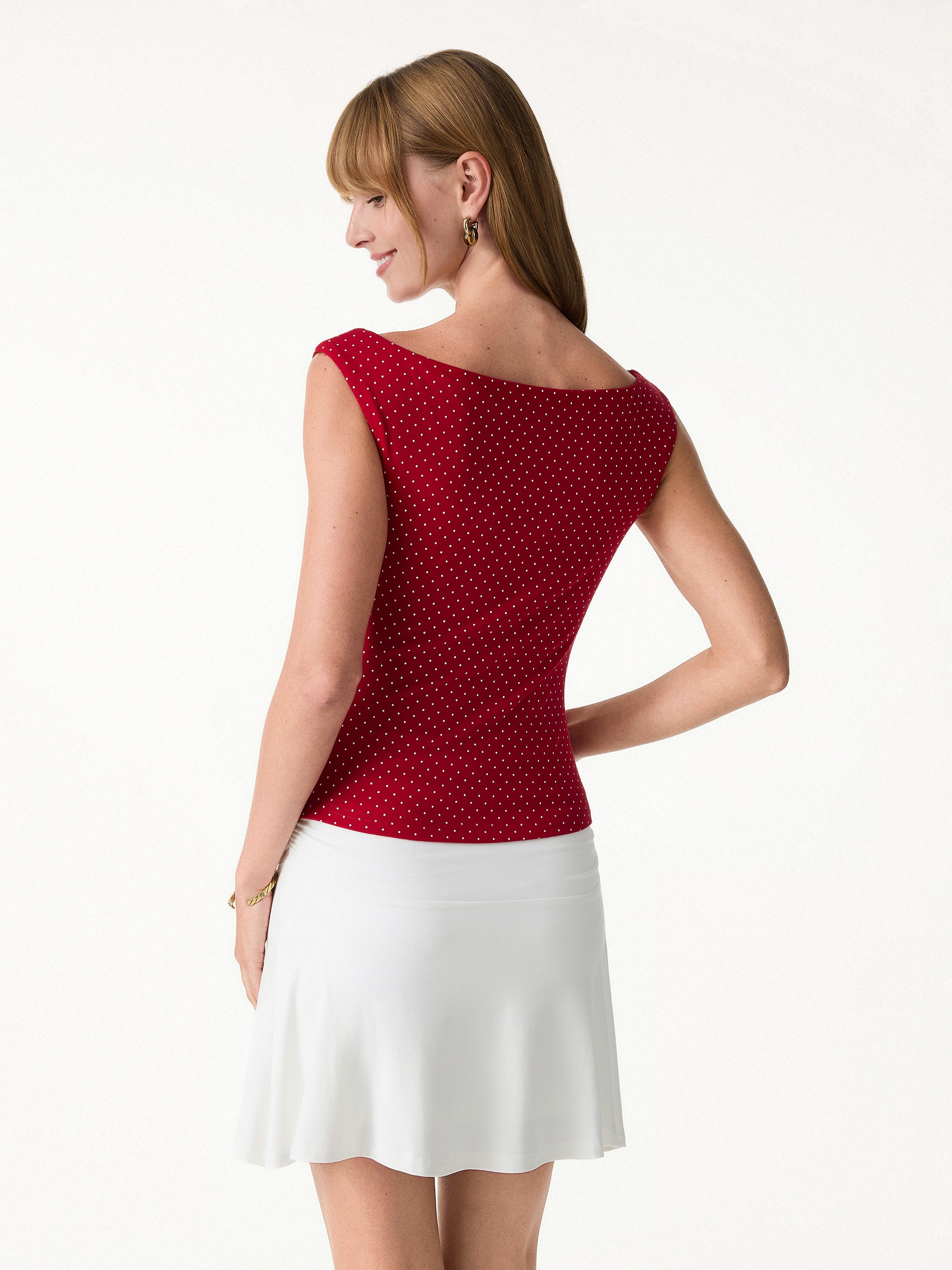 Stretch Cotton Polka Dot Boatneck Ruched Bra Top Limited Edition - Image 8