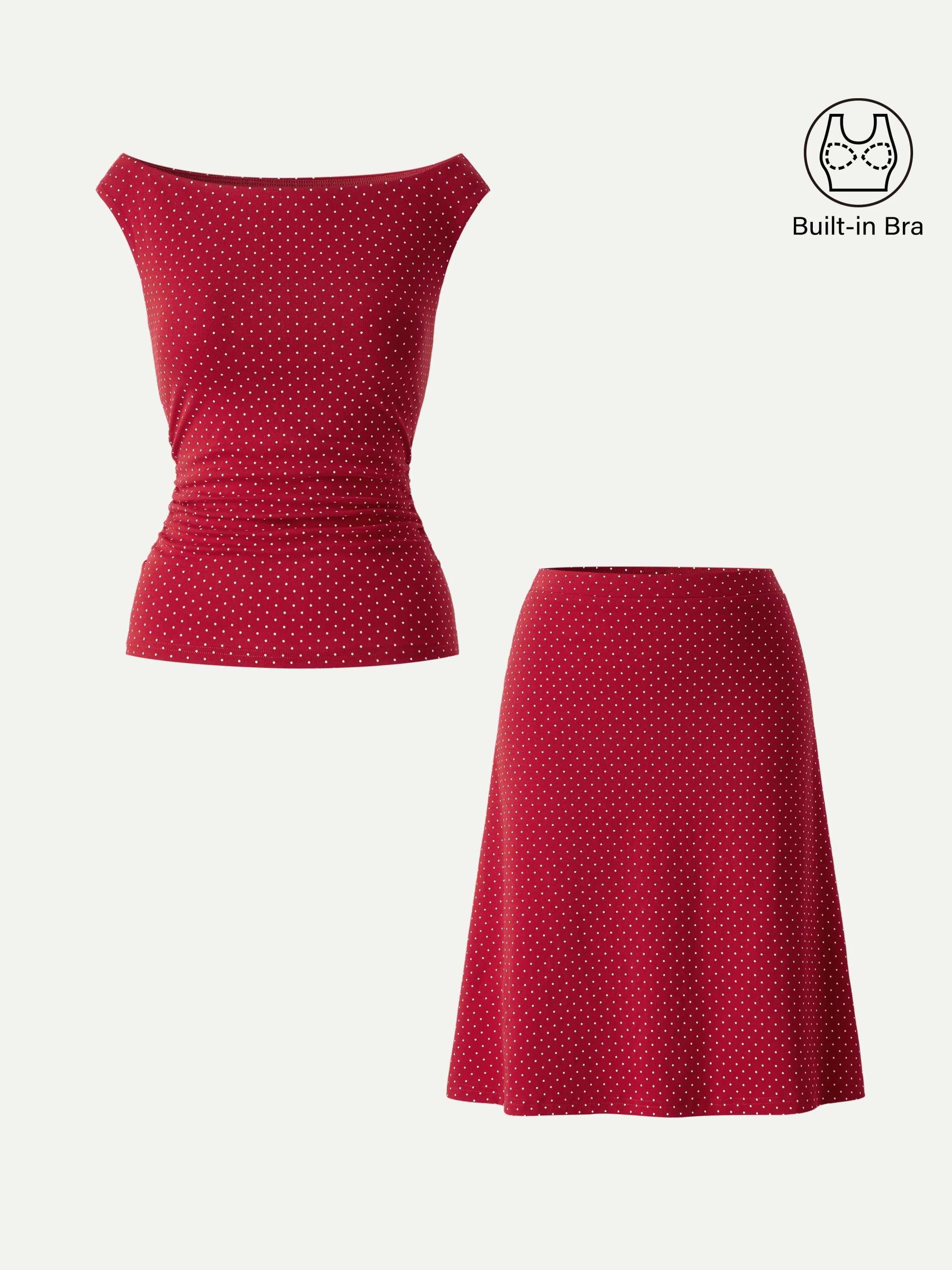 2Pcs Set Polka Dot Boatneck Bra Top & A-Line Flare Skirt Limited Edition - Image 4