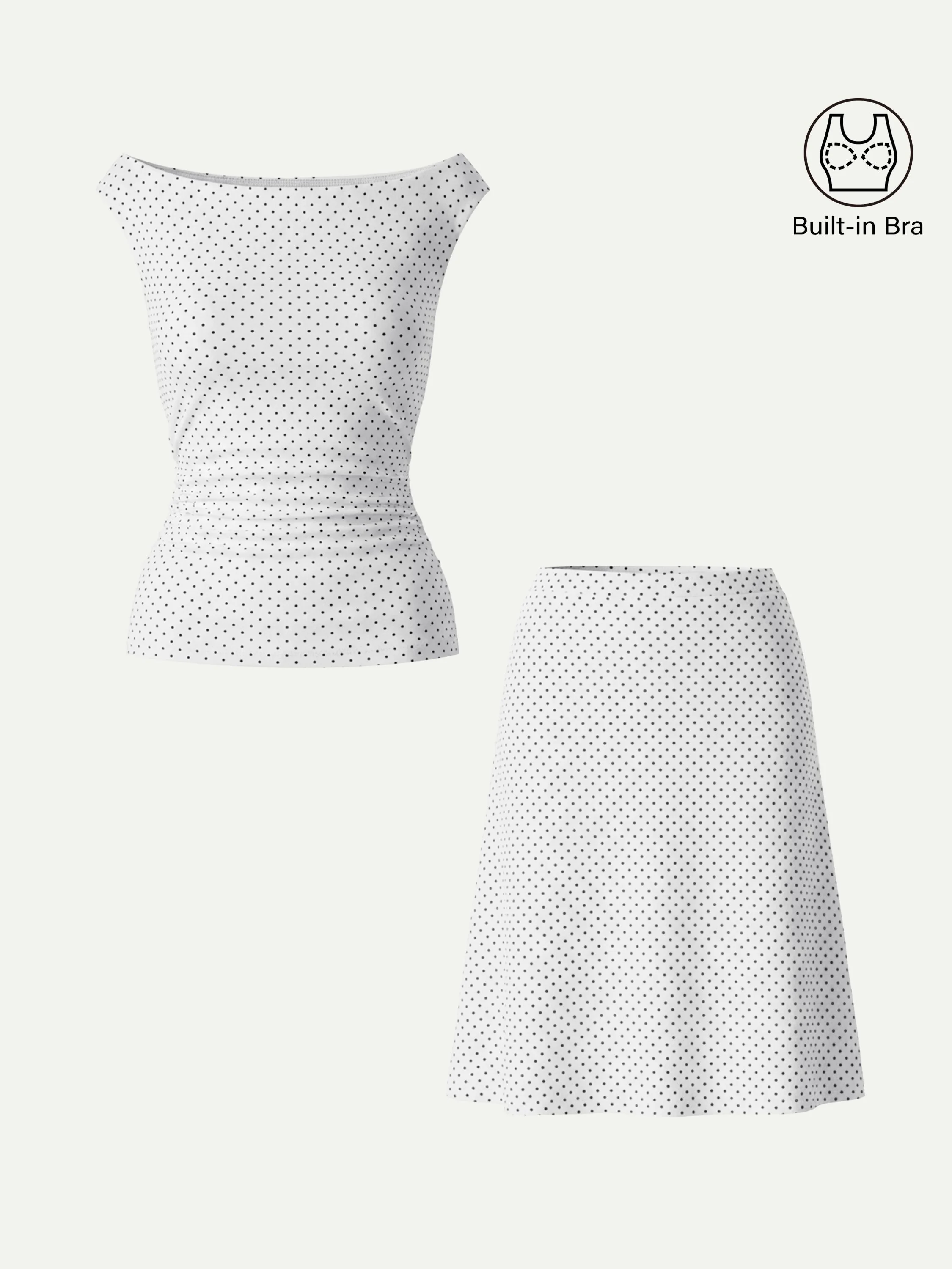 2Pcs Set Polka Dot Boatneck Bra Top & A-Line Flare Skirt Limited Edition - Image 5