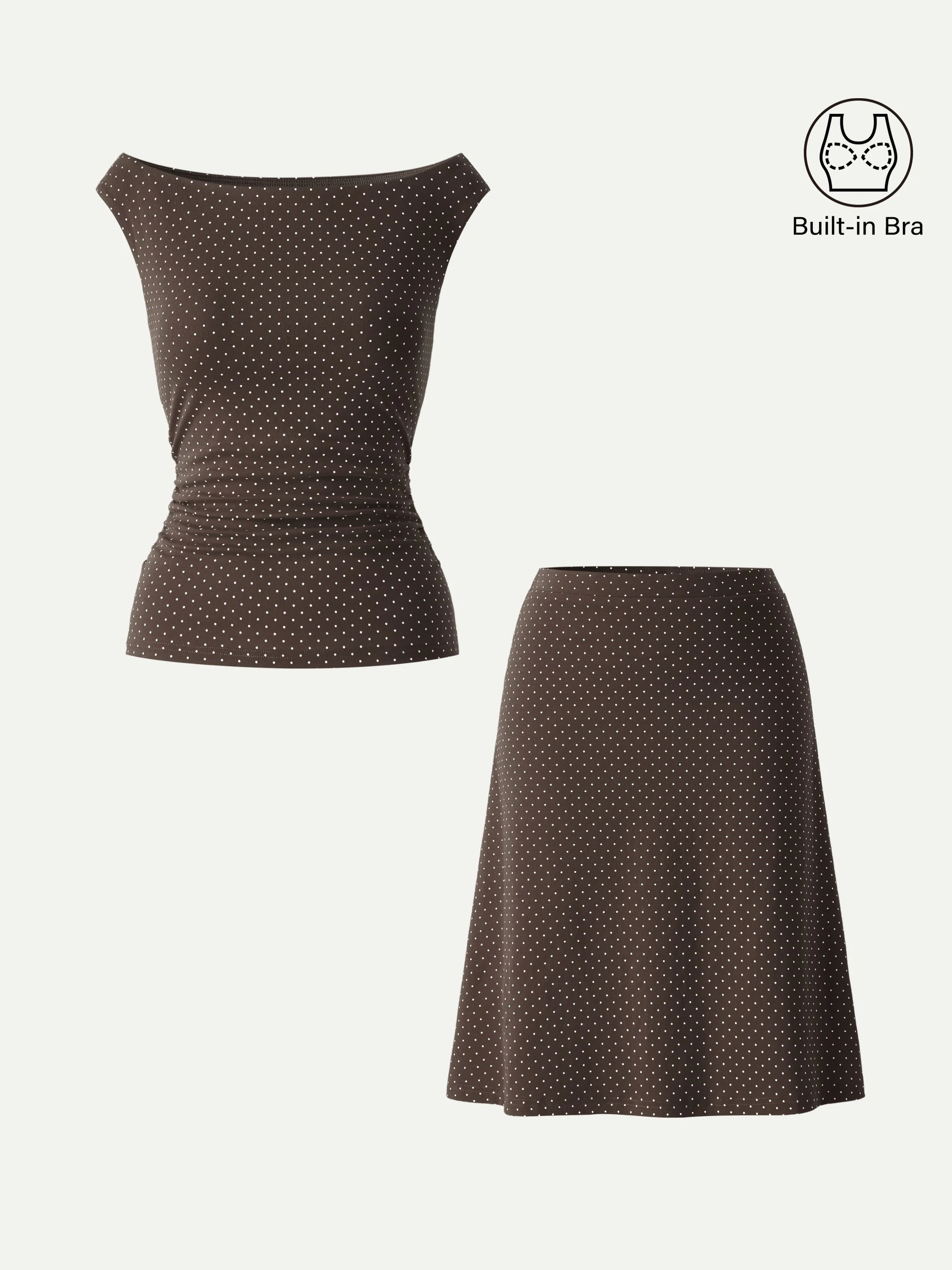 2Pcs Set Polka Dot Boatneck Bra Top & A-Line Flare Skirt Limited Edition - Image 6