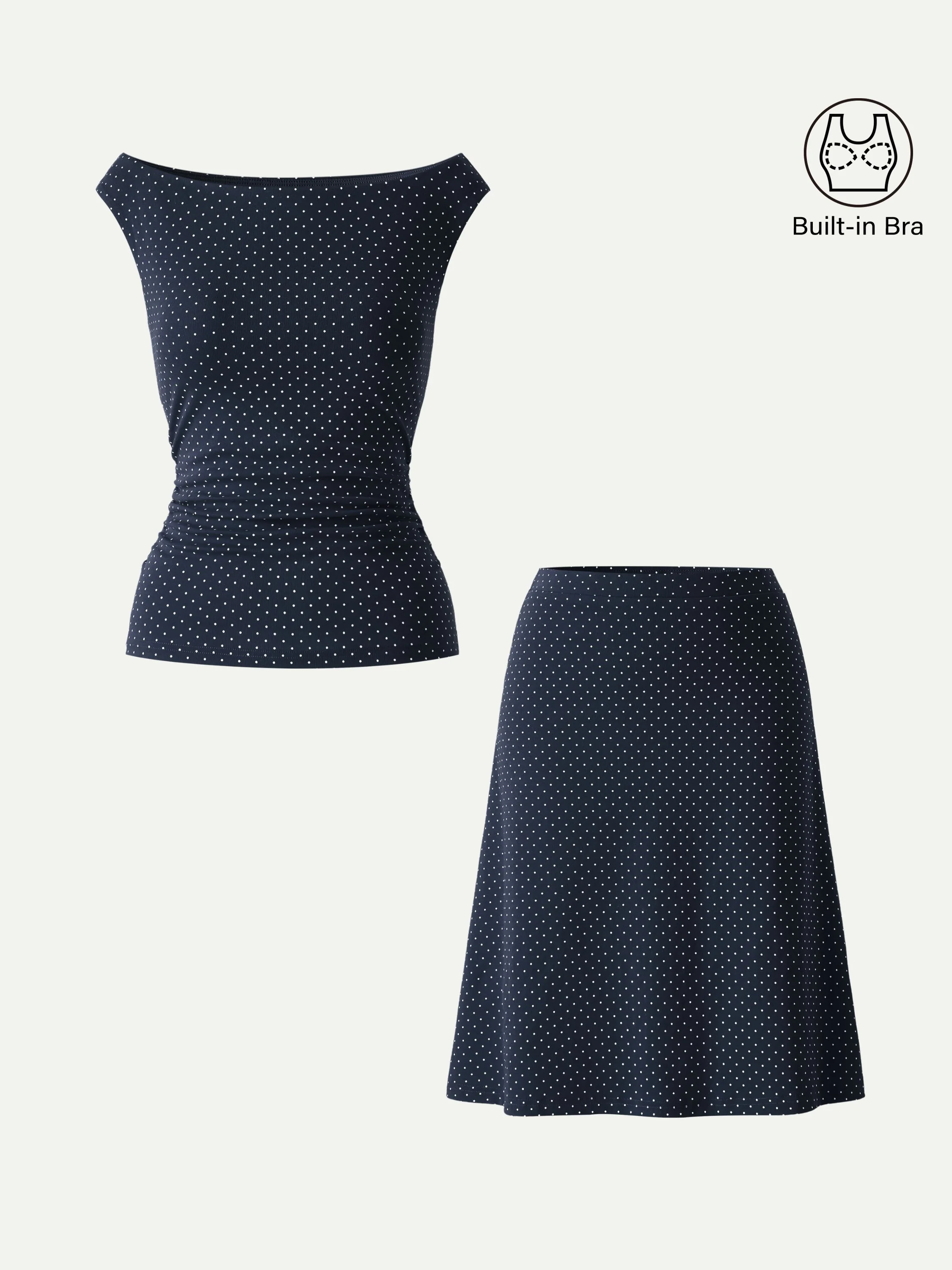 2Pcs Set Polka Dot Boatneck Bra Top & A-Line Flare Skirt Limited Edition - Image 7