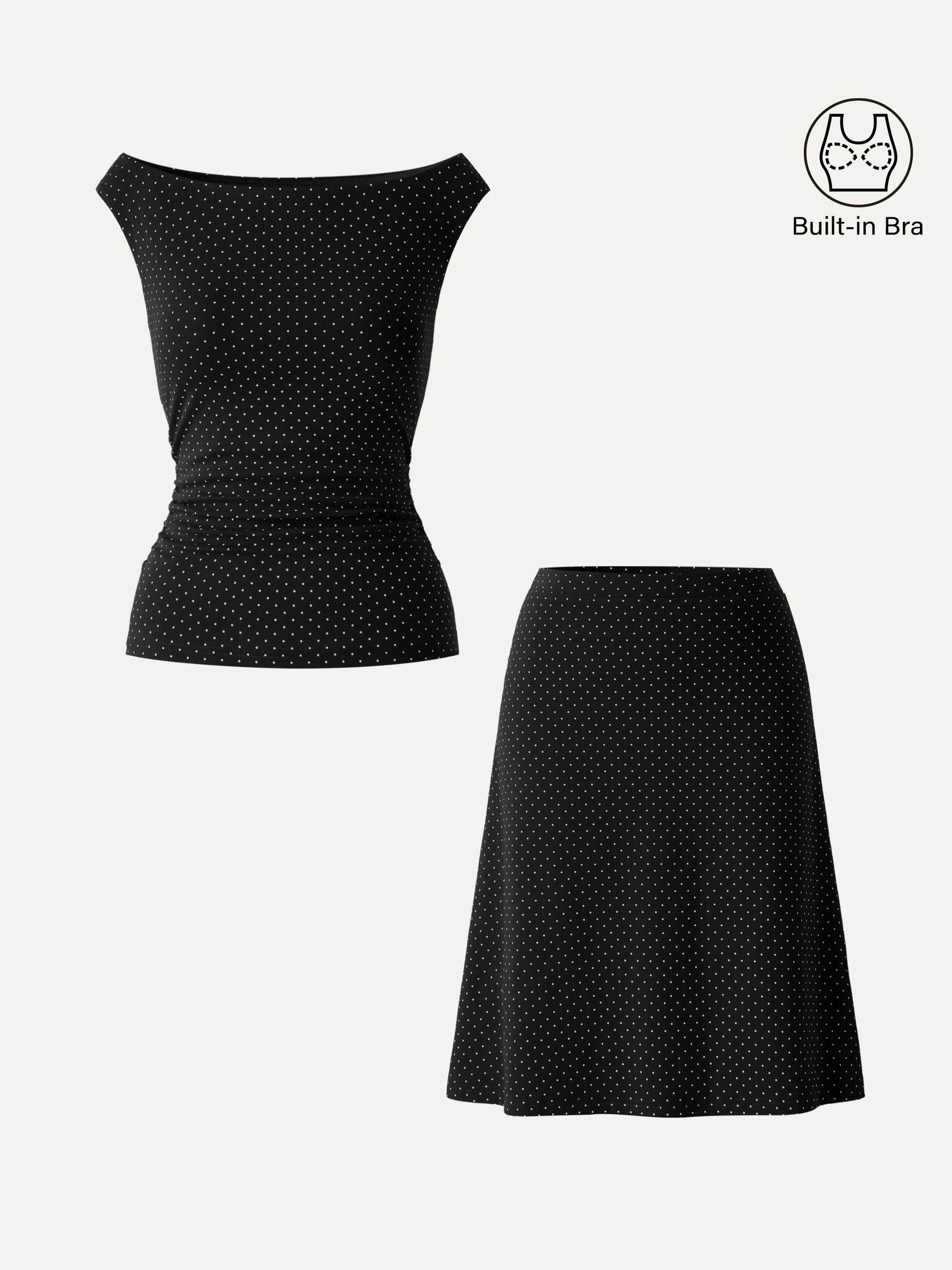 2Pcs Set Polka Dot Boatneck Bra Top & A-Line Flare Skirt Limited Edition - Image 8