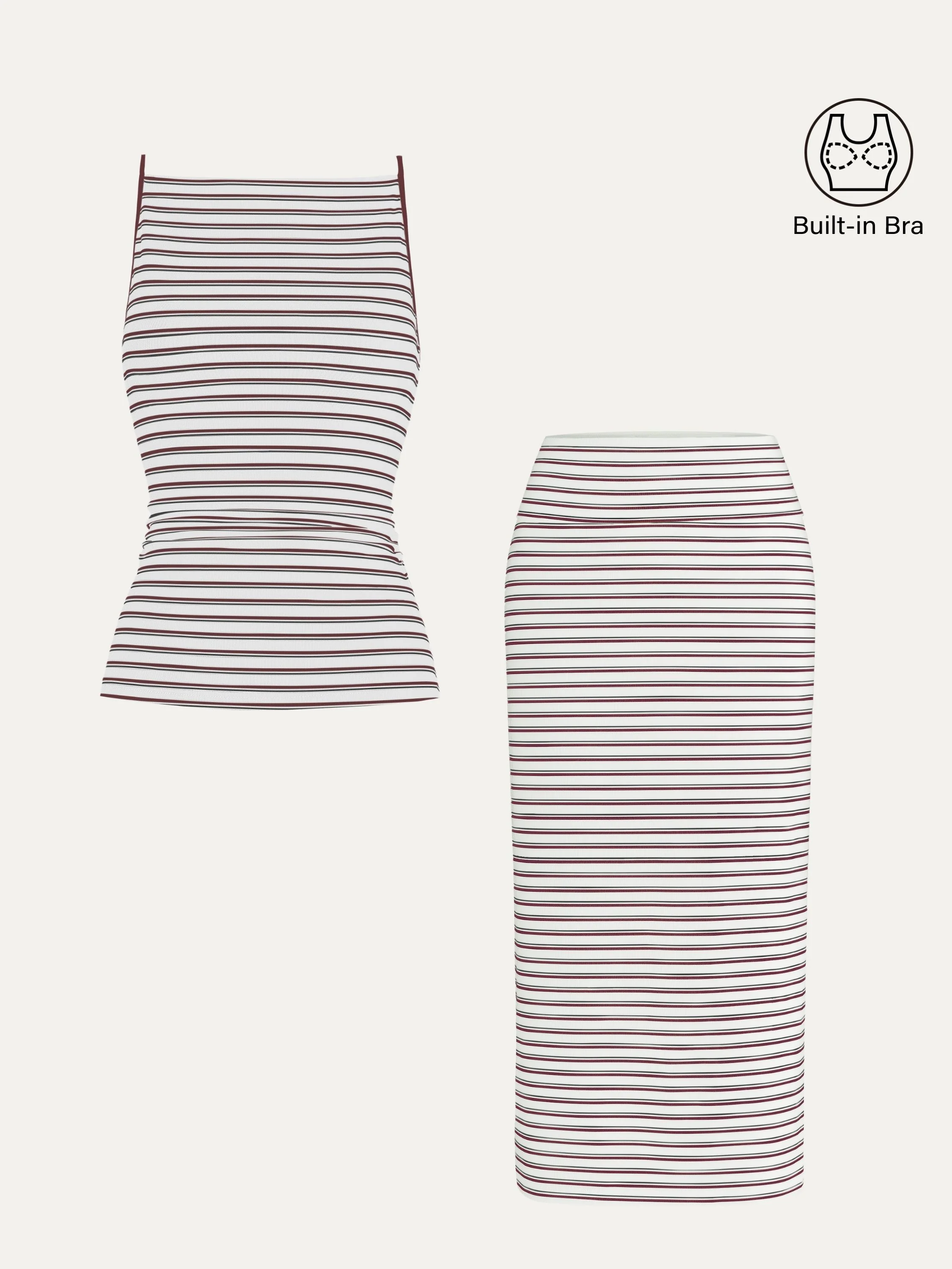 2Pcs Set Striped Spaghetti Bra Top & Low Rise Striped Midi Skirt - Image 10