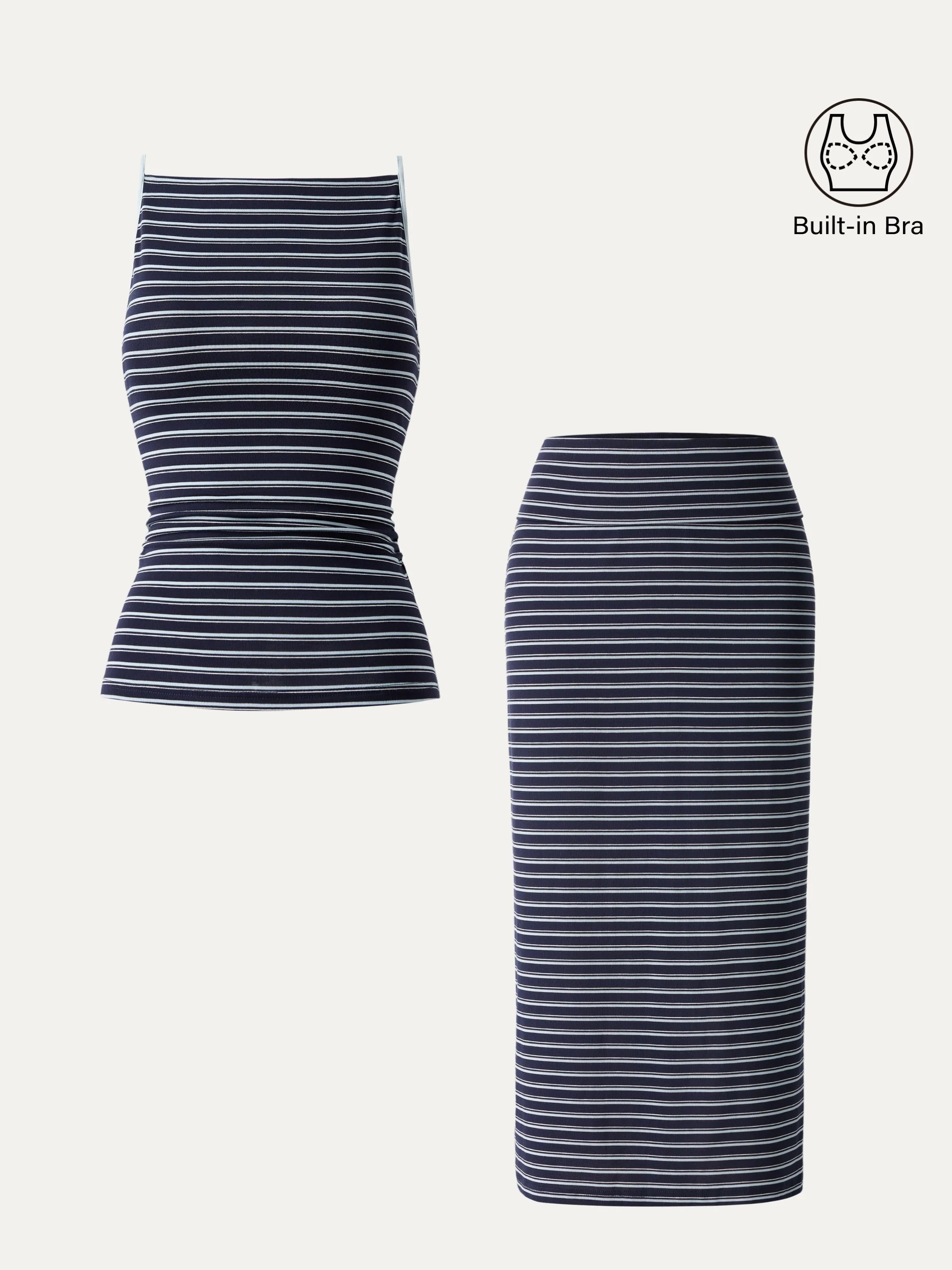 2Pcs Set Striped Spaghetti Bra Top & Low Rise Striped Midi Skirt - Image 3