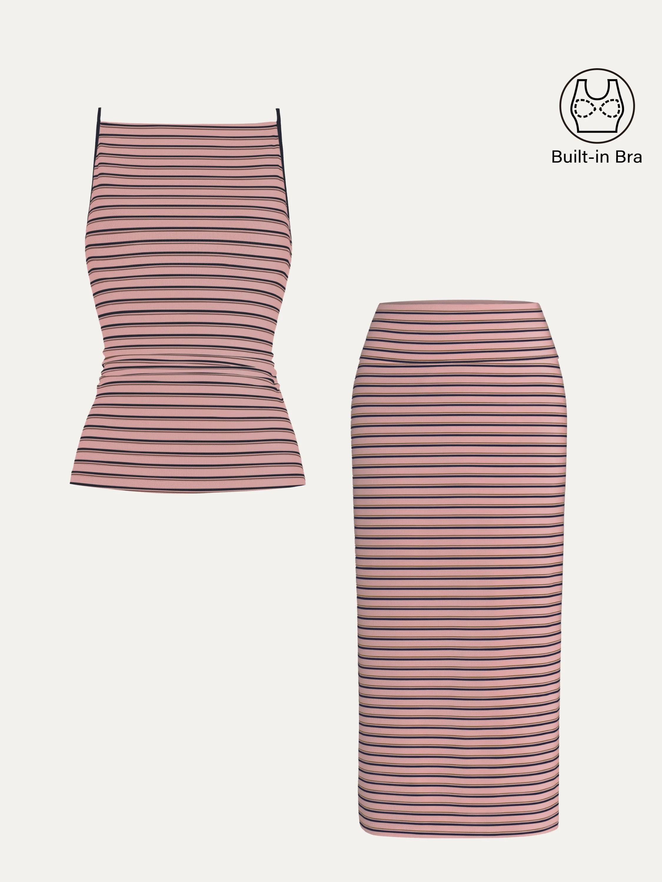 2Pcs Set Striped Spaghetti Bra Top & Low Rise Striped Midi Skirt - Image 8