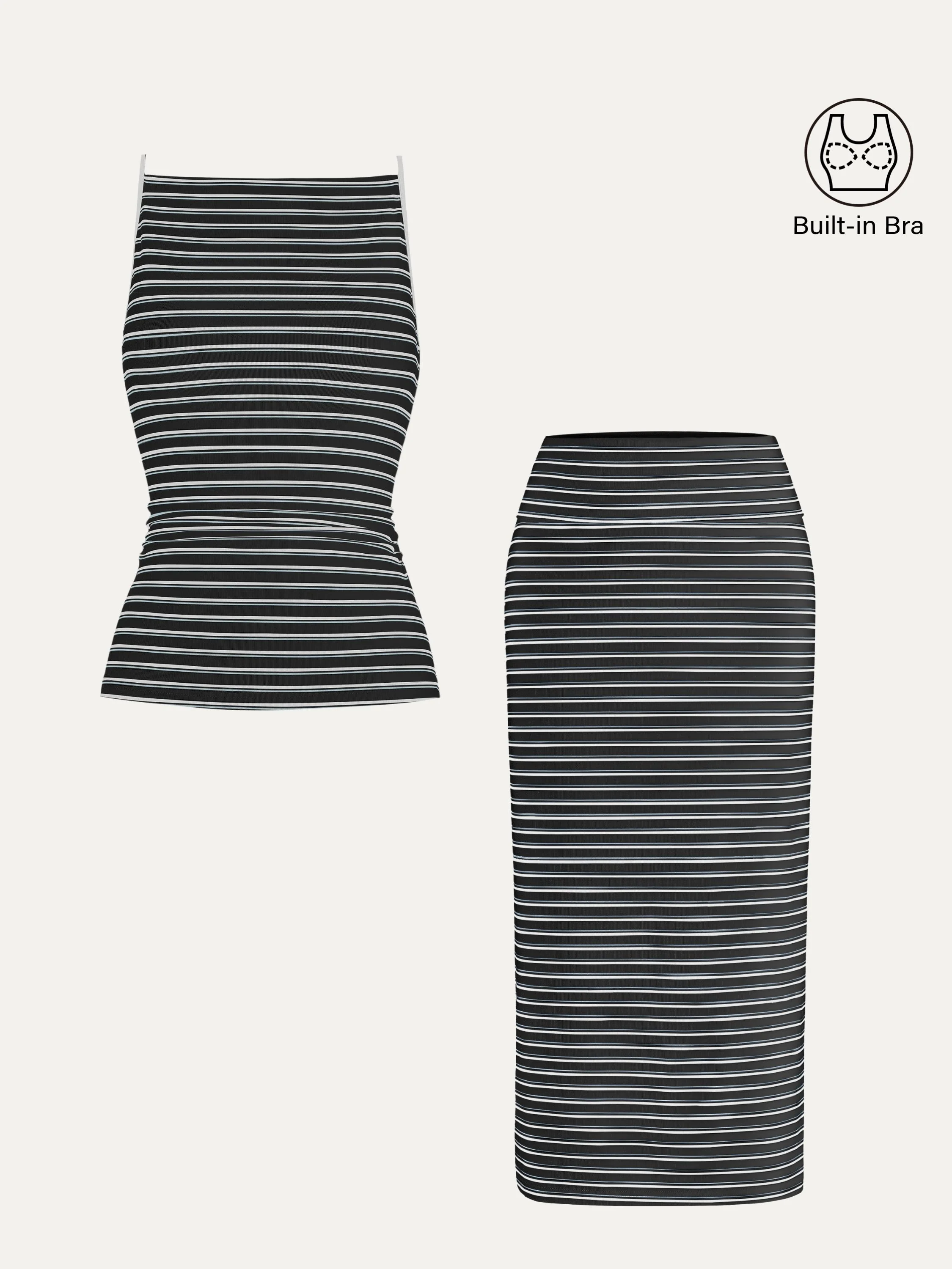 2Pcs Set Striped Spaghetti Bra Top & Low Rise Striped Midi Skirt - Image 9