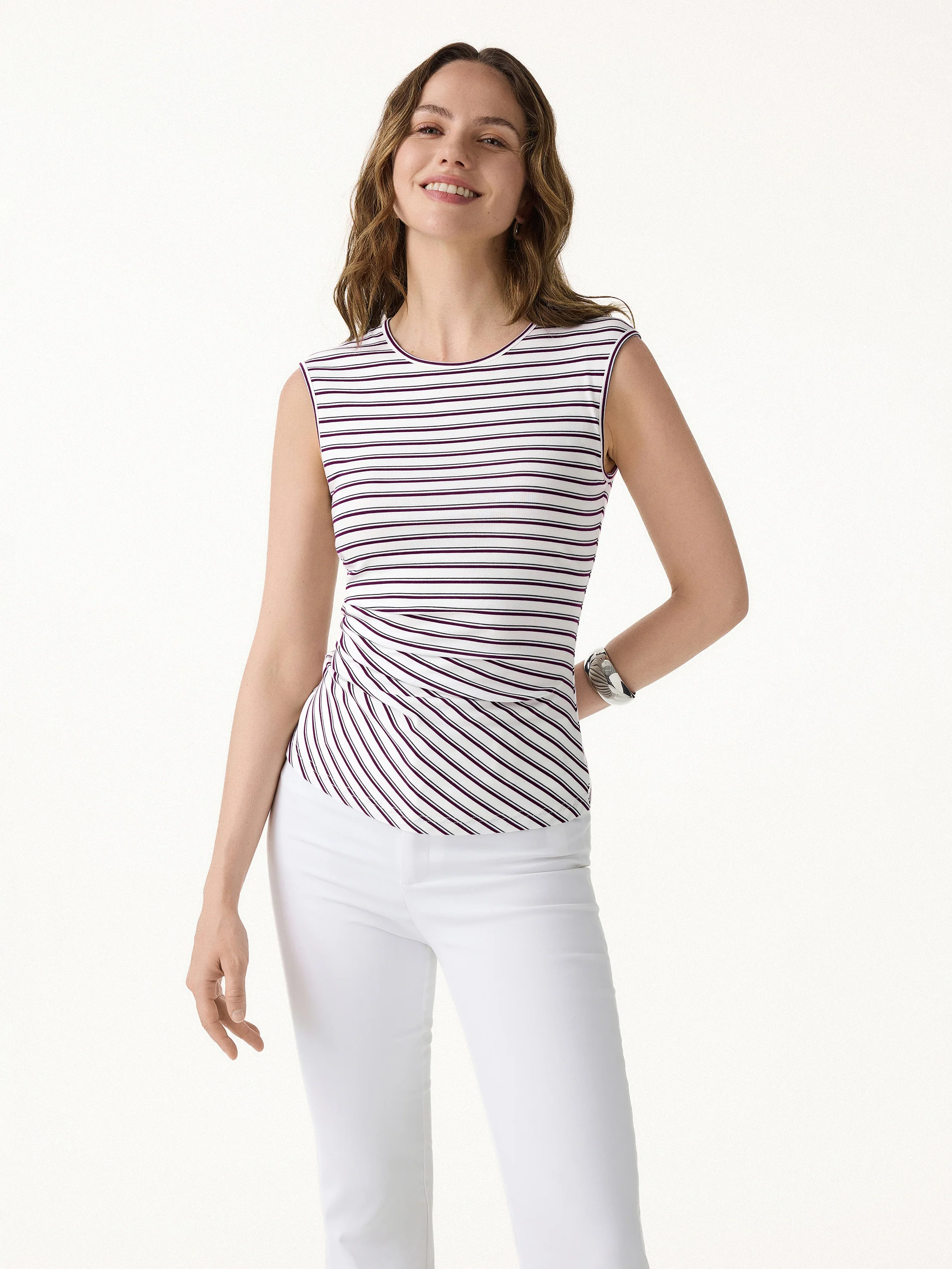 Lyocell Striped Tucked Sleeveless Bra Top - Image 4