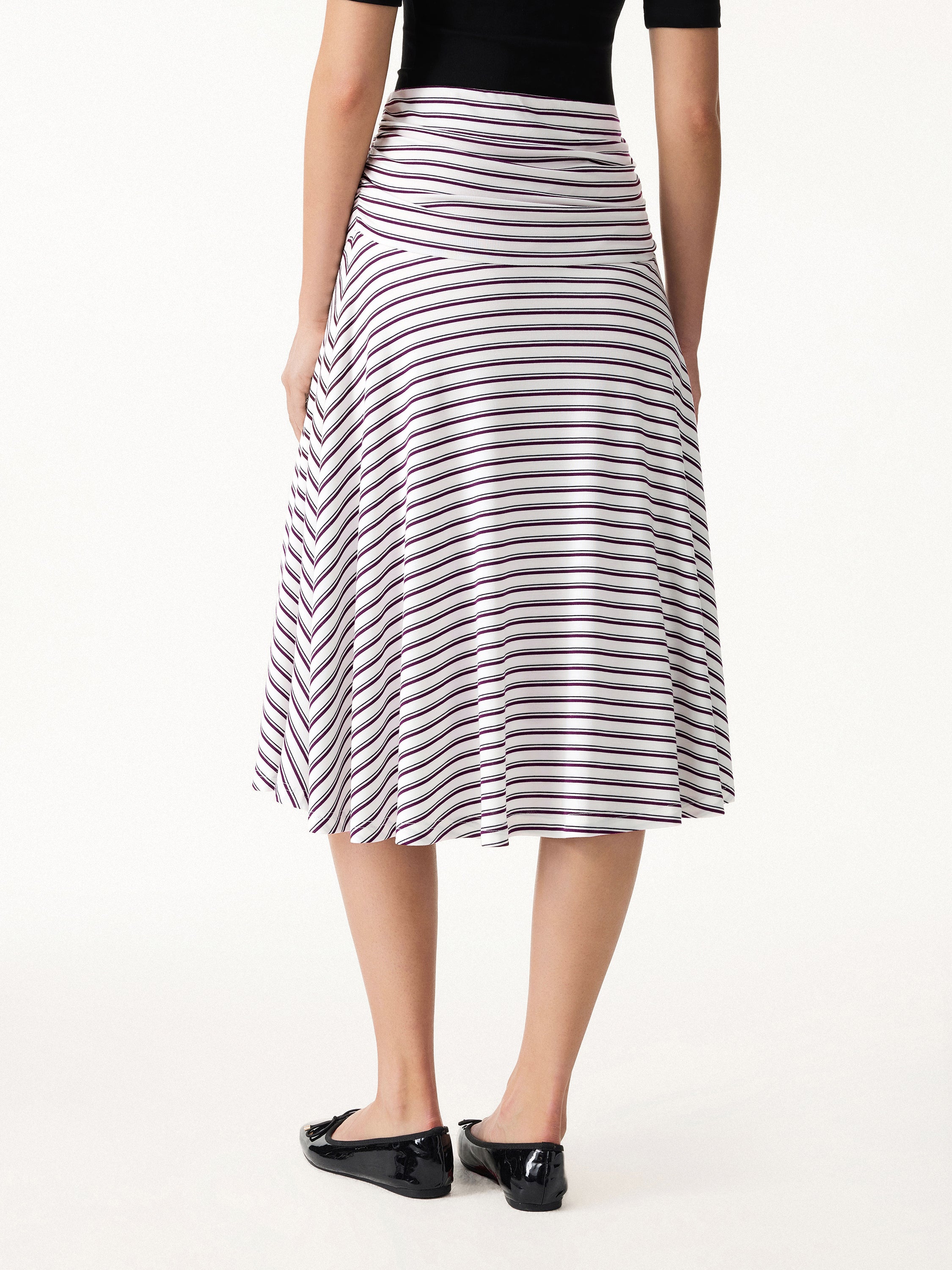 Flowy Striped Circle Flare Ruched Midi Skirt - Image 6