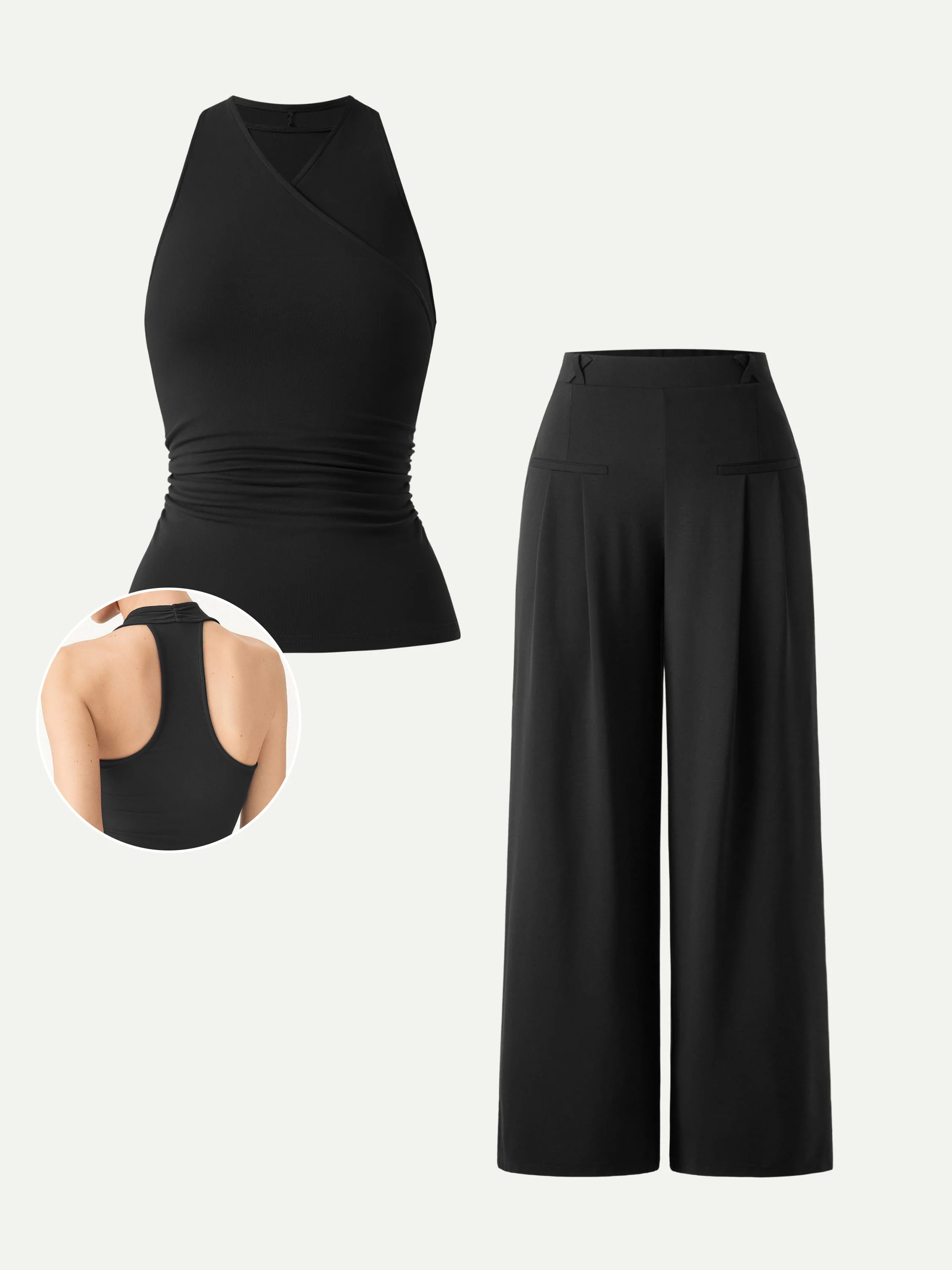 2Pcs Set Surplice Sleeveless Top & Mid Rise Wide Leg Trouser - Image 2