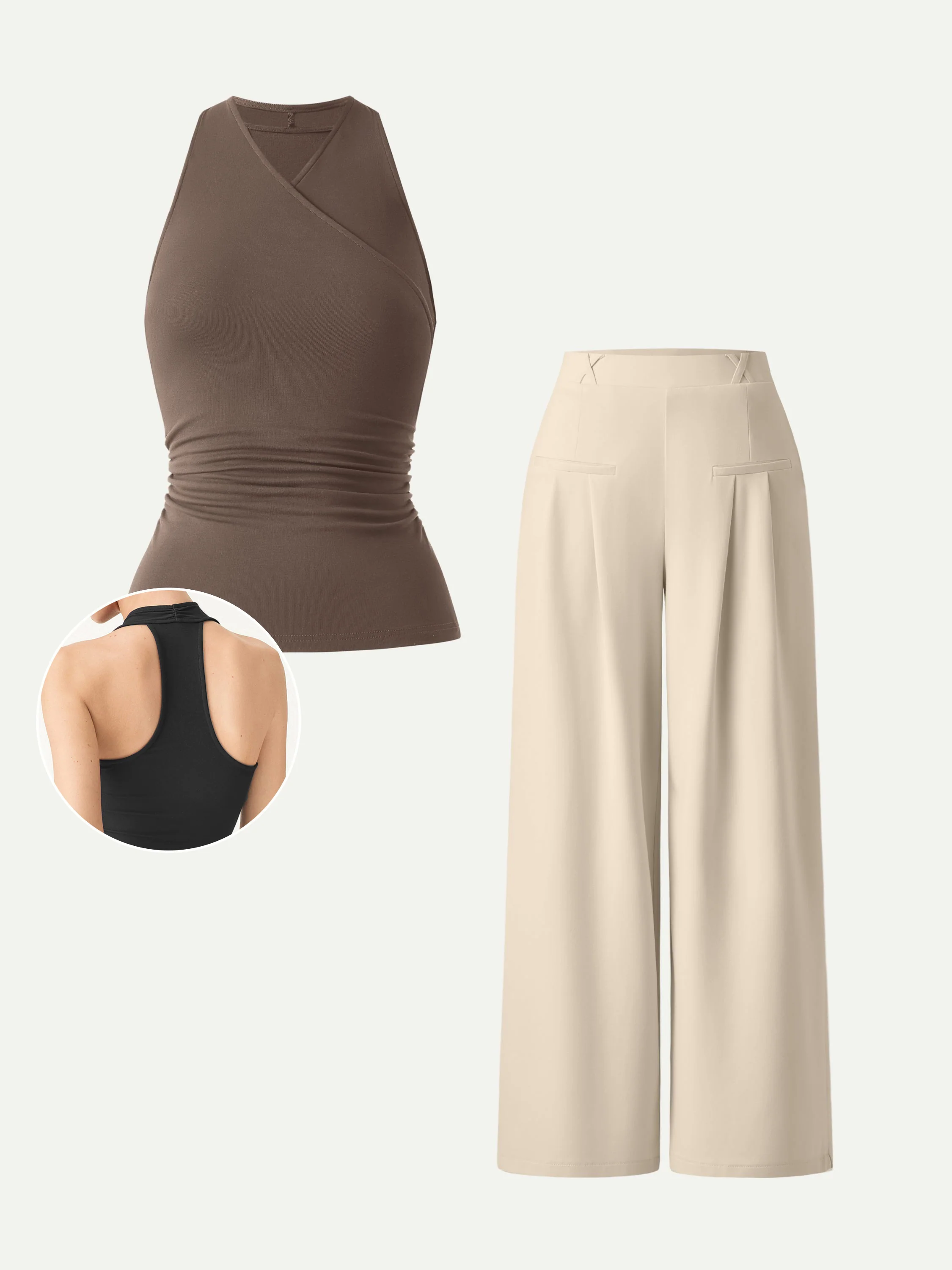 2Pcs Set Surplice Sleeveless Top & Mid Rise Wide Leg Trouser - Image 3