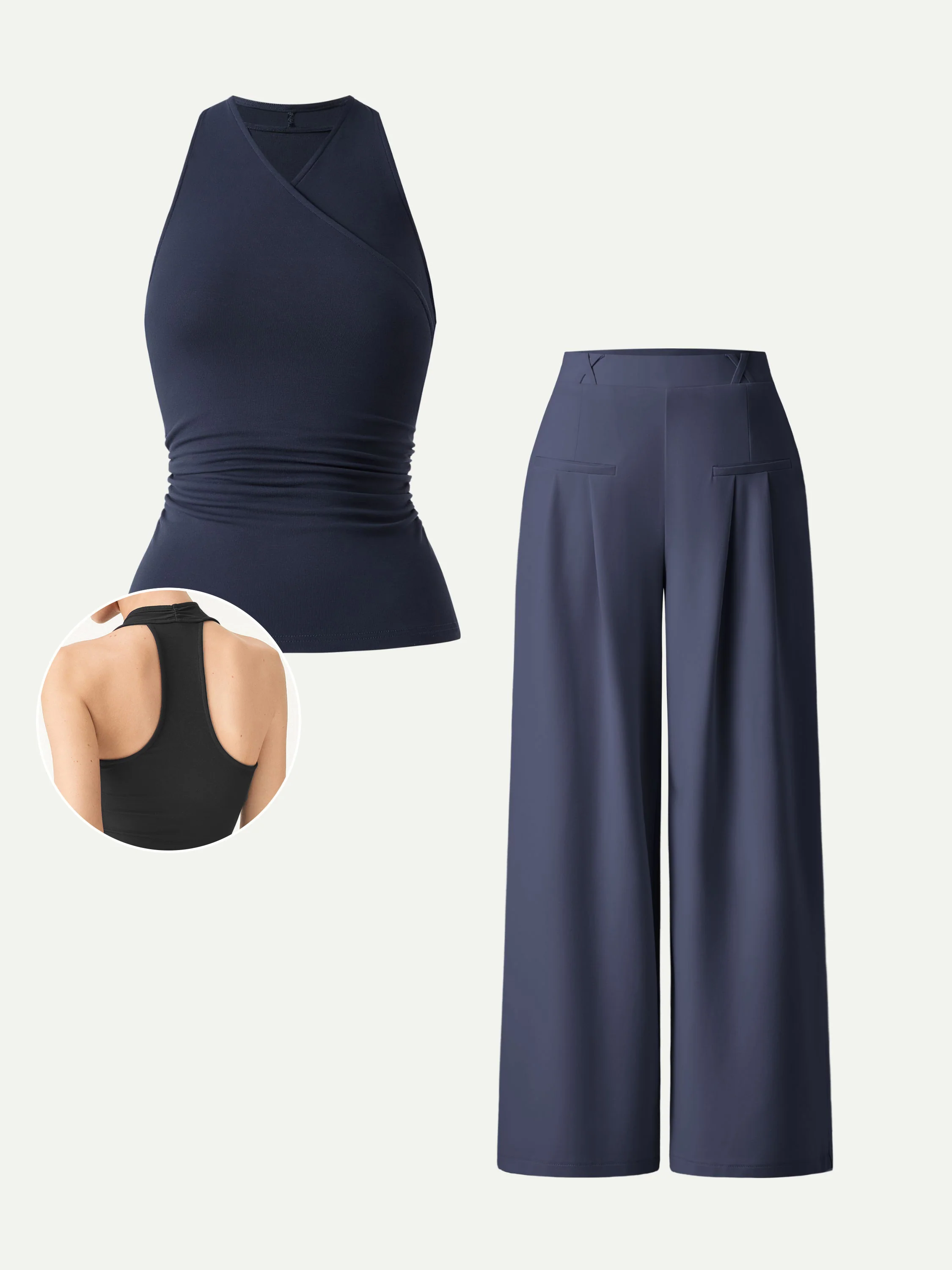 2Pcs Set Surplice Sleeveless Top & Mid Rise Wide Leg Trouser - Image 4