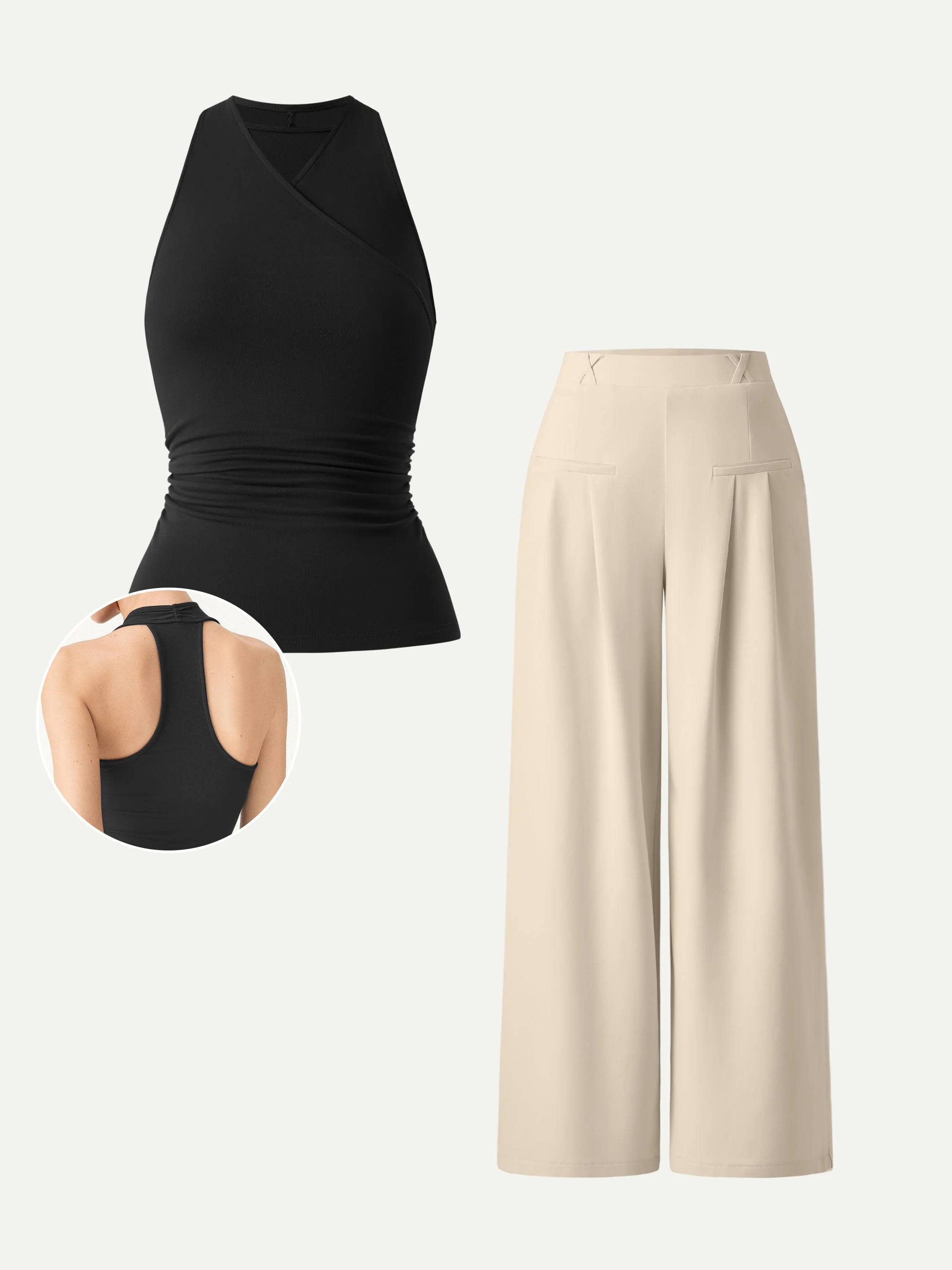 2Pcs Set Surplice Sleeveless Top & Mid Rise Wide Leg Trouser - Image 6