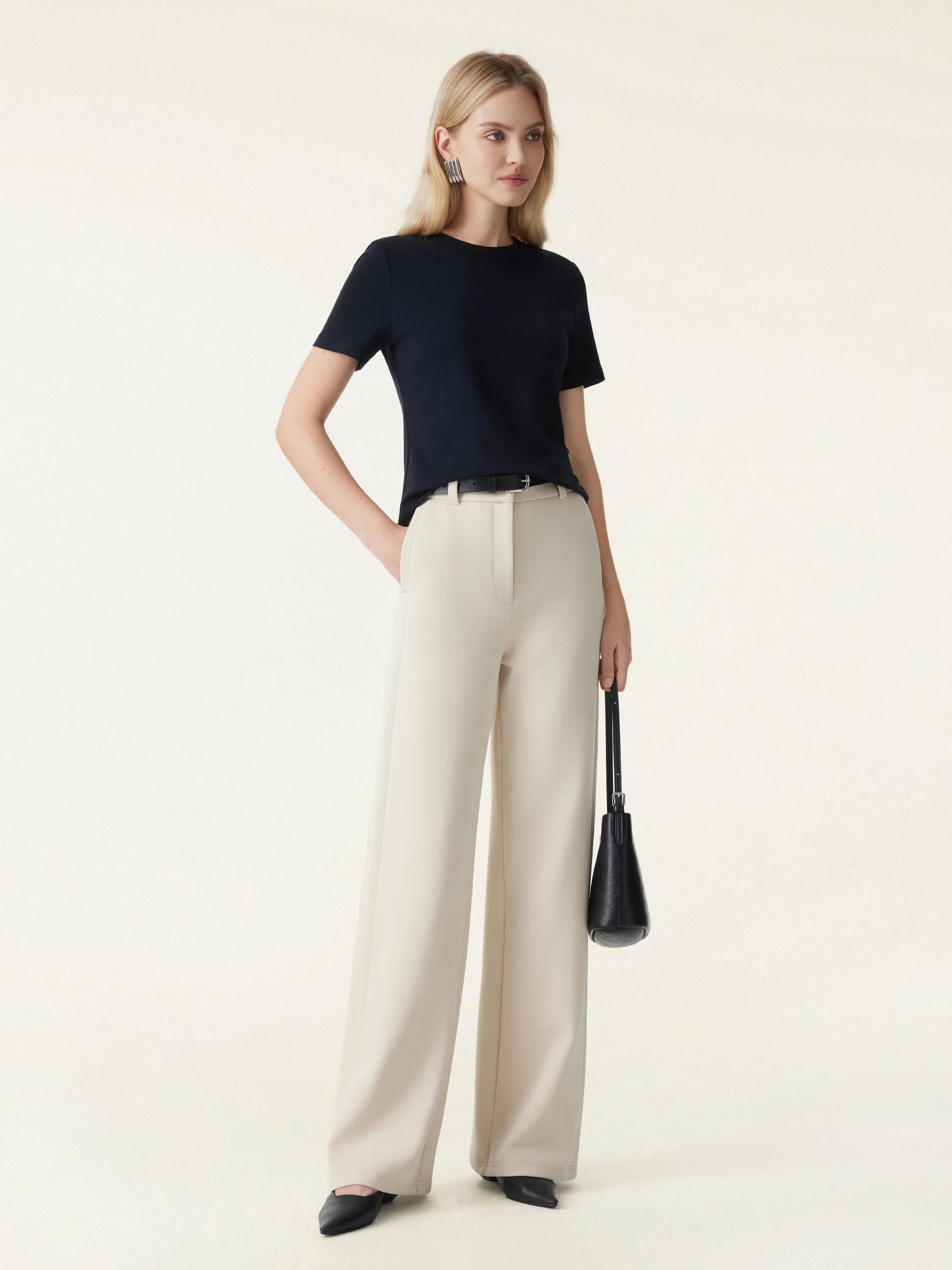 Stretchy Mid Rise Fly-Front Wide Leg Trousers - Image 3