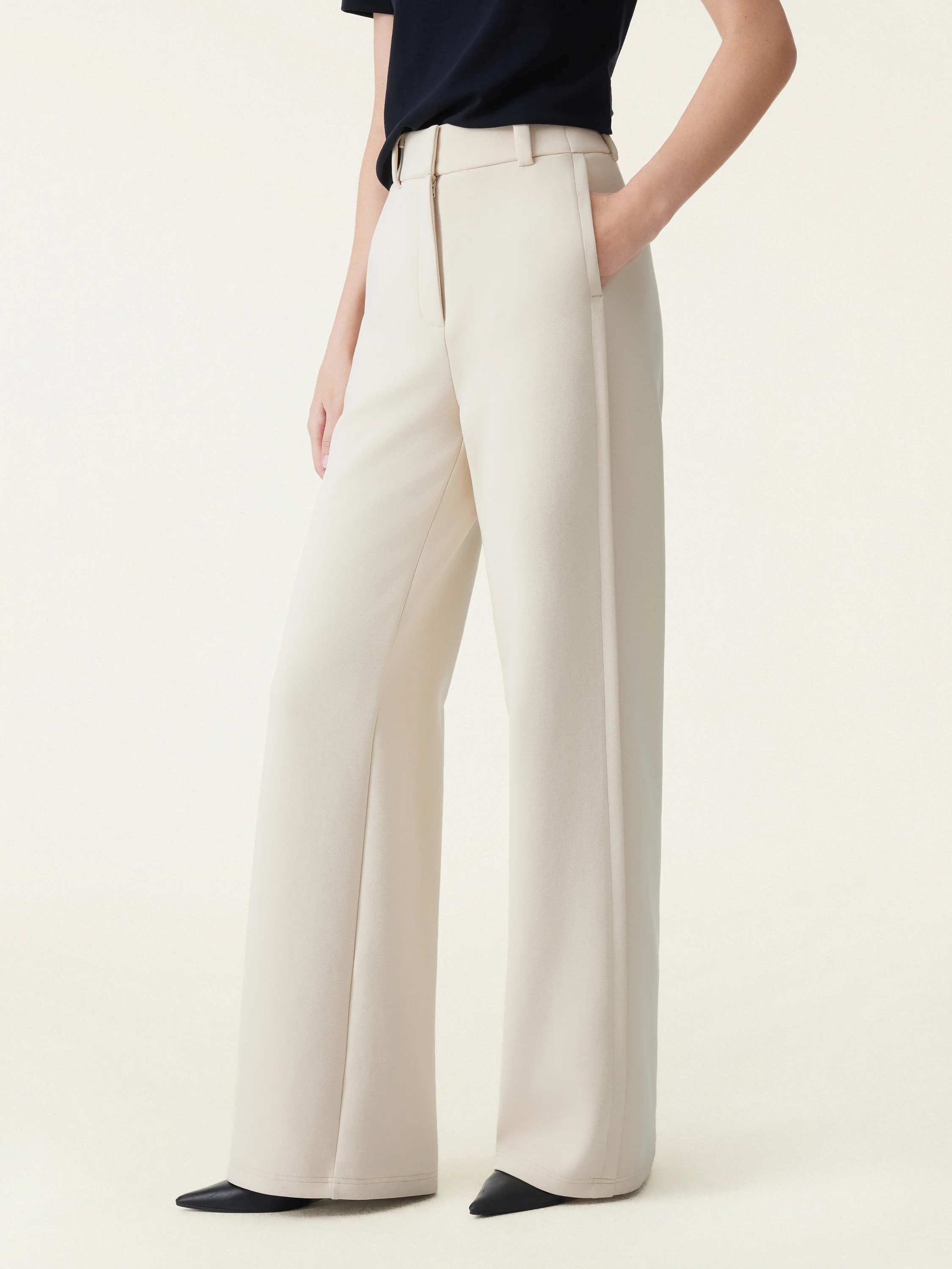 Stretchy Mid Rise Fly-Front Wide Leg Trousers - Image 10