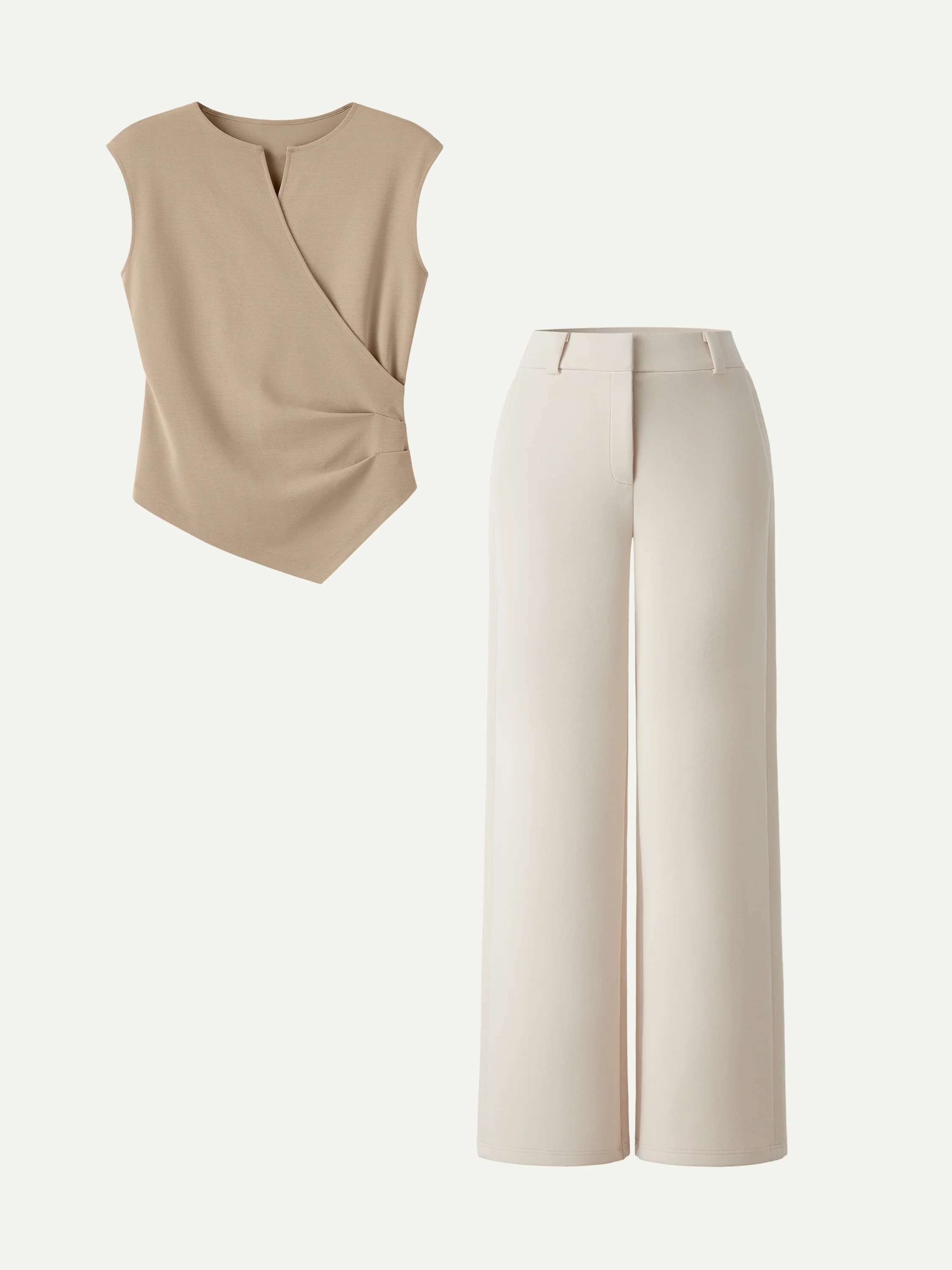 2Pcs Set Tucked Angled Tank & Mid Rise Wide Leg Trousers - Image 3