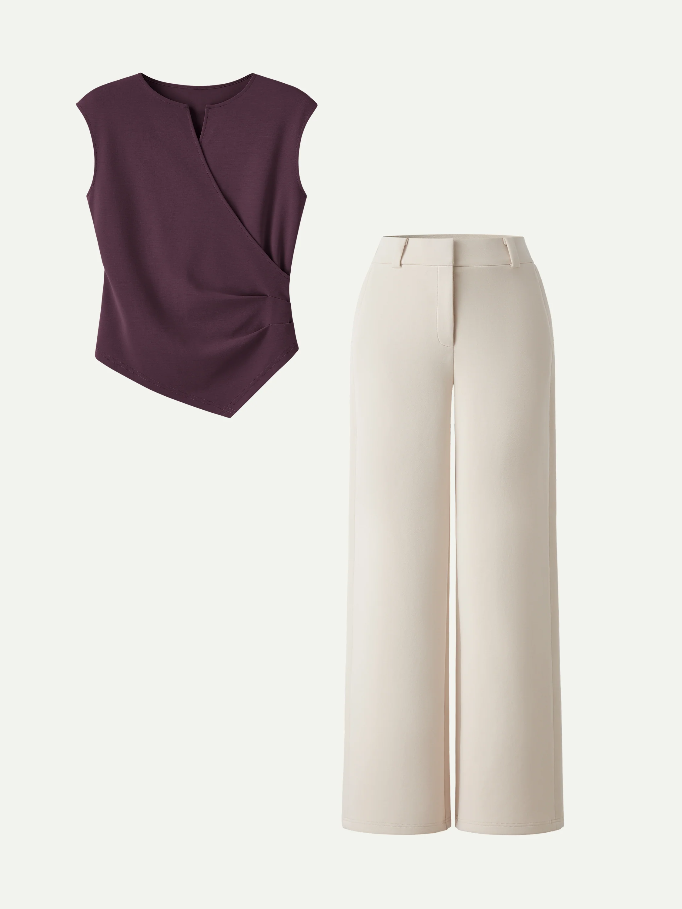2Pcs Set Tucked Angled Tank & Mid Rise Wide Leg Trousers - Image 4
