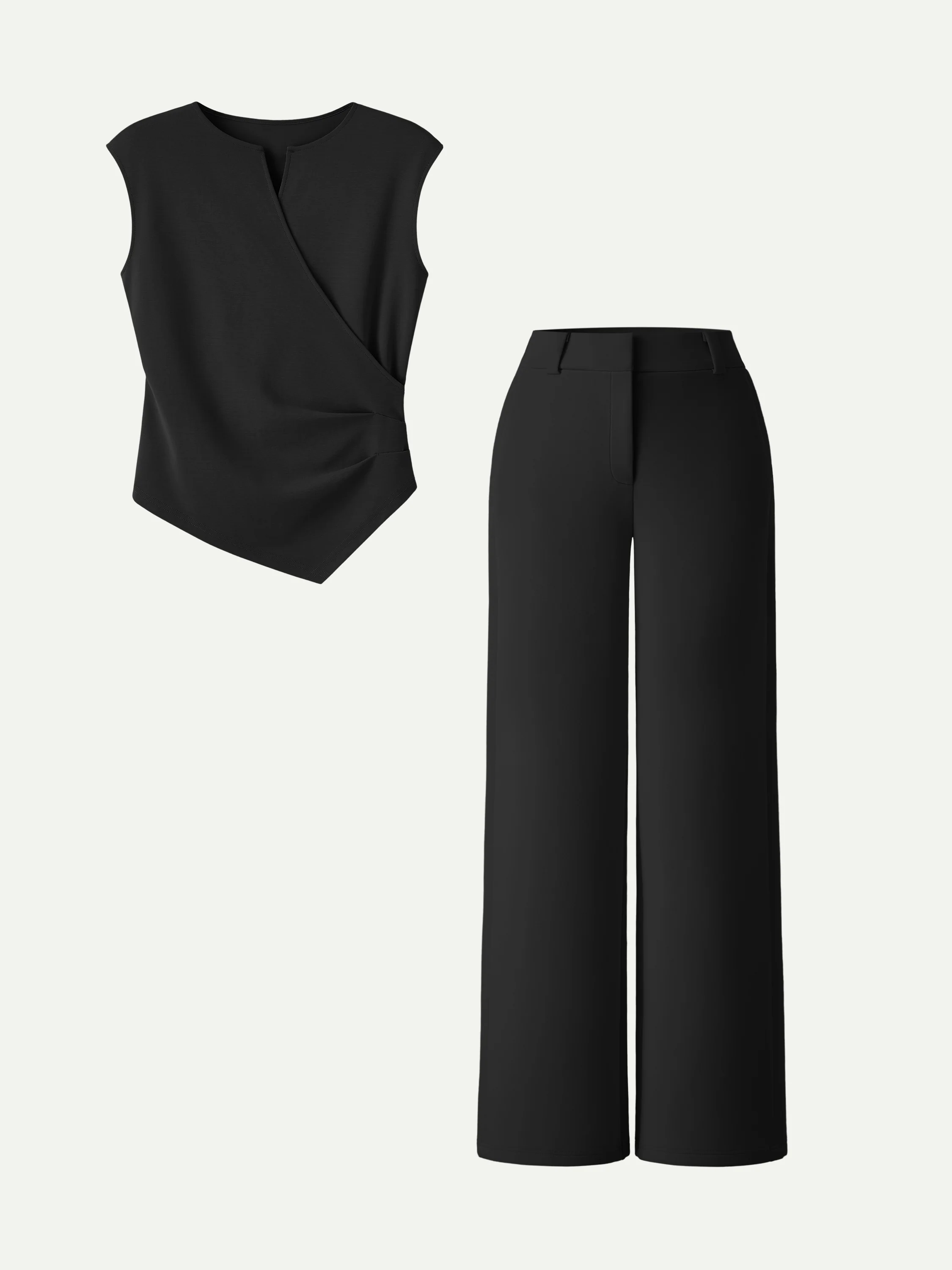 2Pcs Set Tucked Angled Tank & Mid Rise Wide Leg Trousers - Image 5