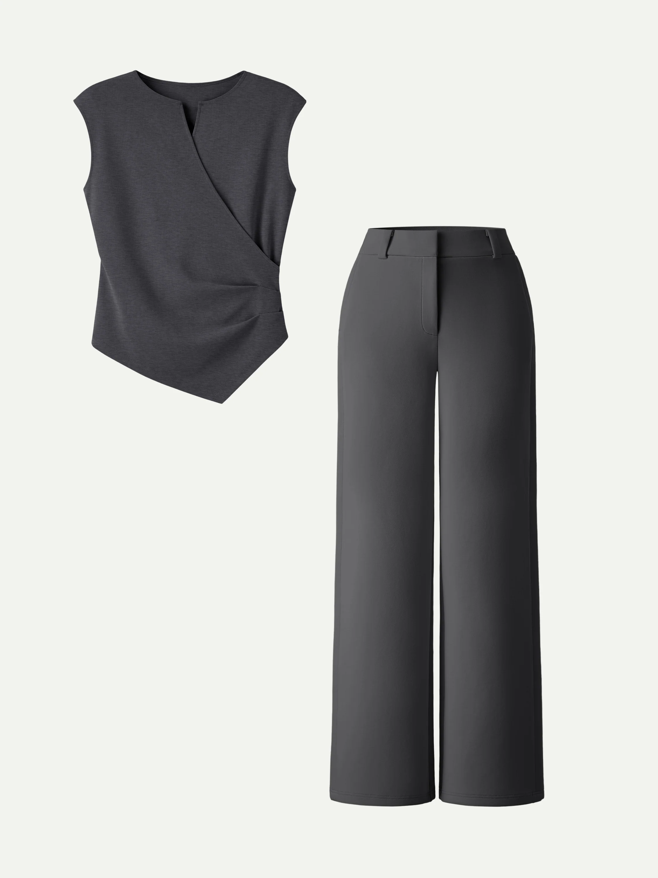 2Pcs Set Tucked Angled Tank & Mid Rise Wide Leg Trousers - Image 6