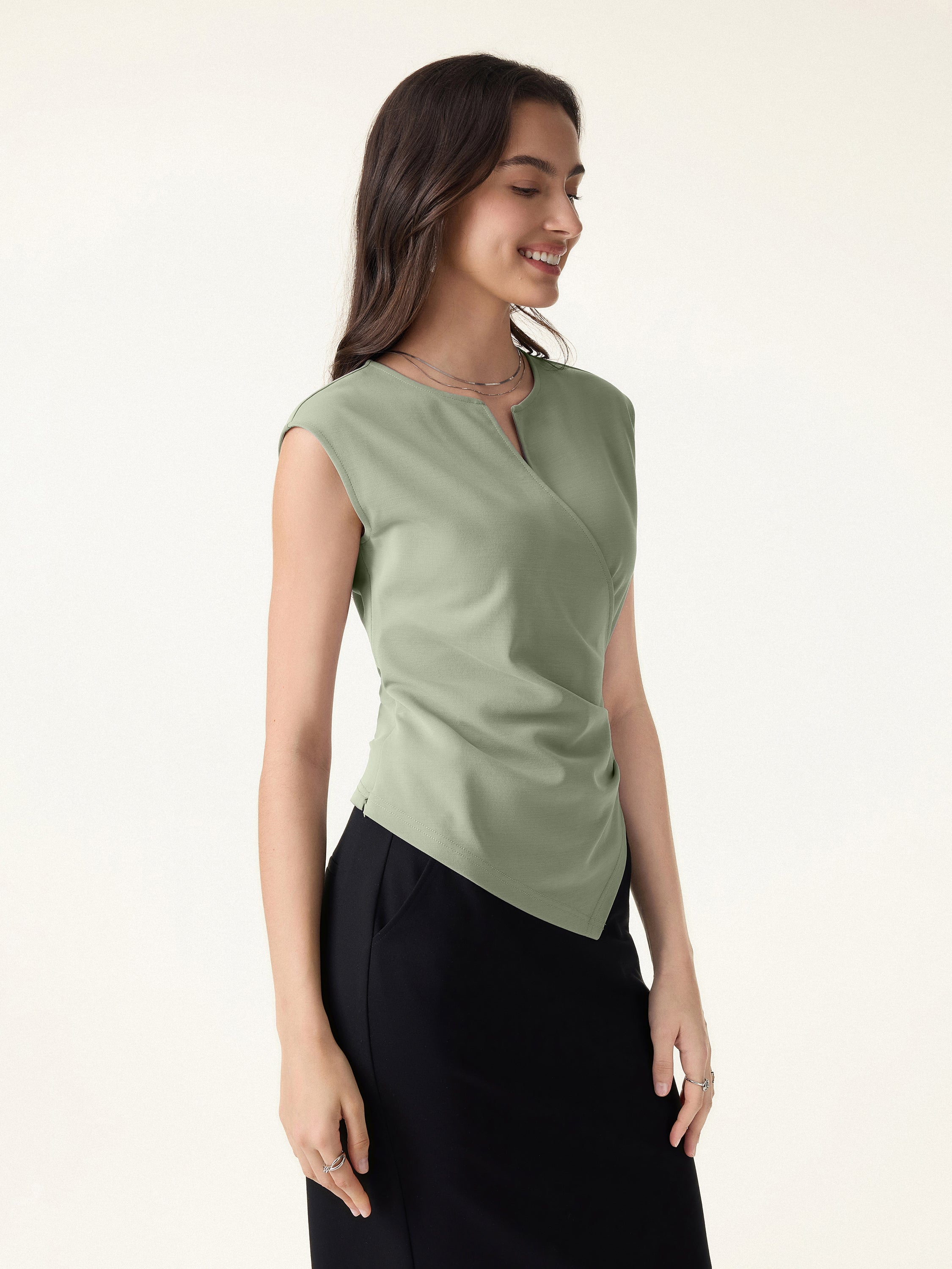 Surplice Wide Shoulder Tucked Angled Tank Top - Image 6