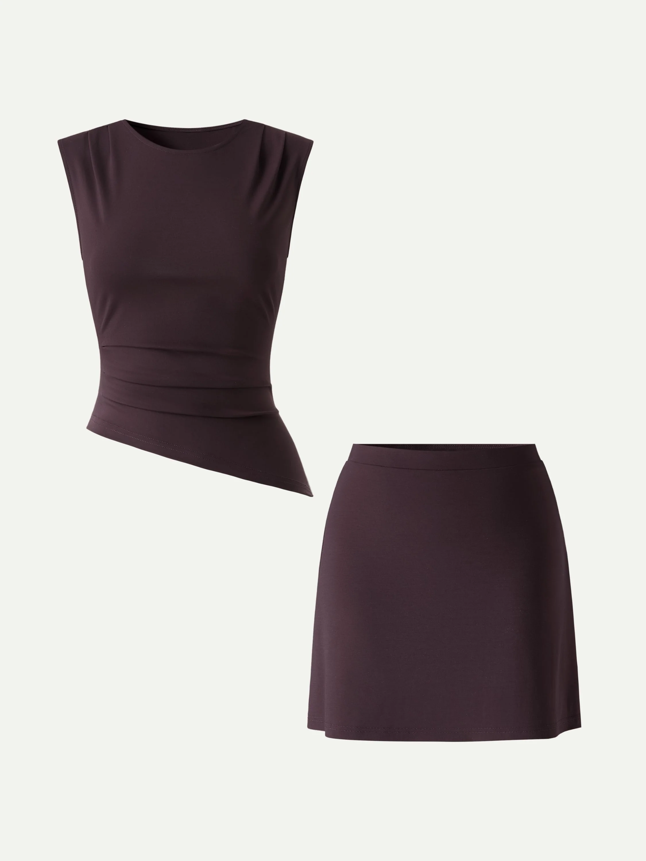 2Pcs Set Tucked Asymmetrical Hem Top & A-Line Pull-On Skirt - Image 6