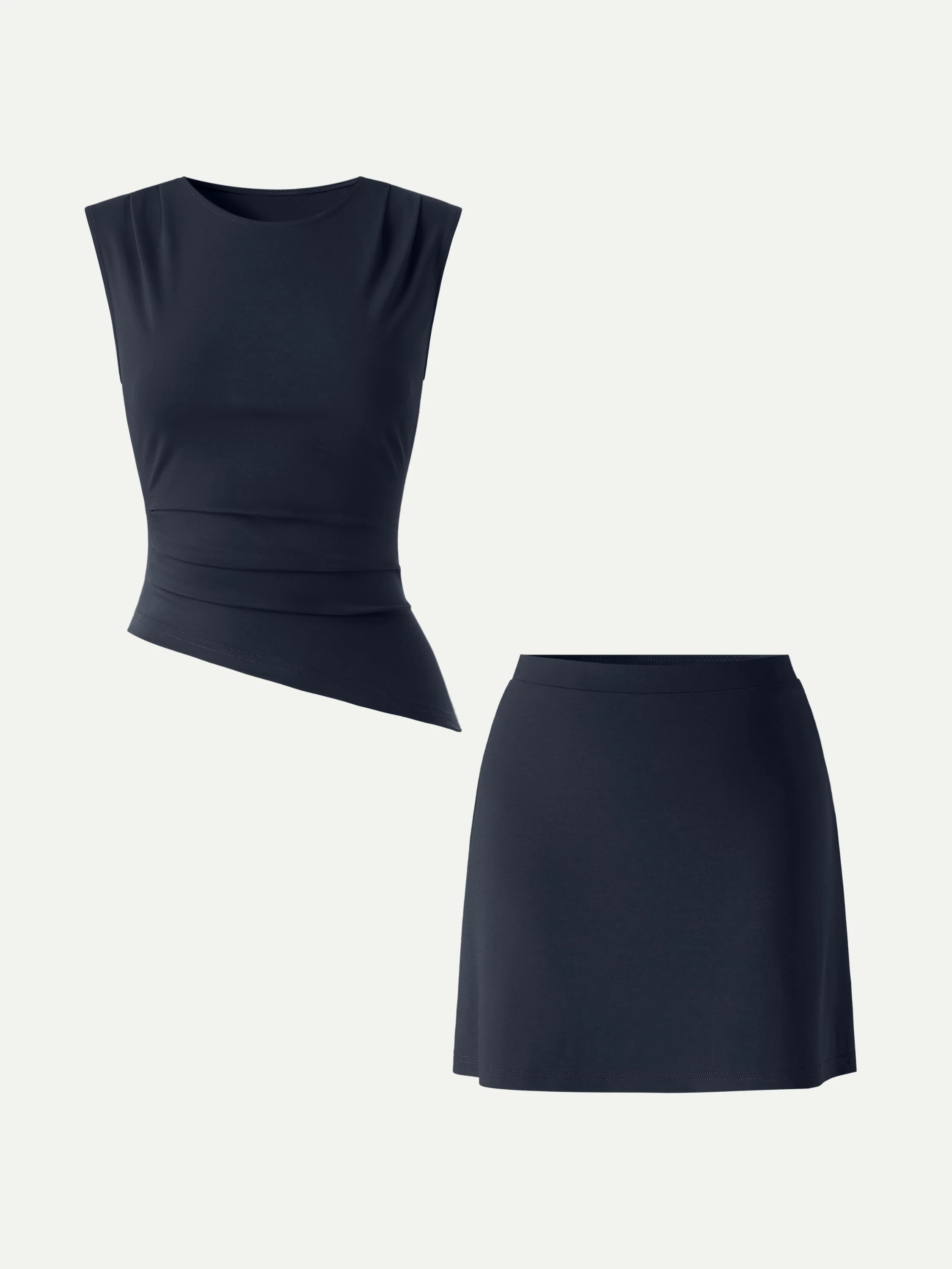 2Pcs Set Tucked Asymmetrical Hem Top & A-Line Pull-On Skirt - Image 8