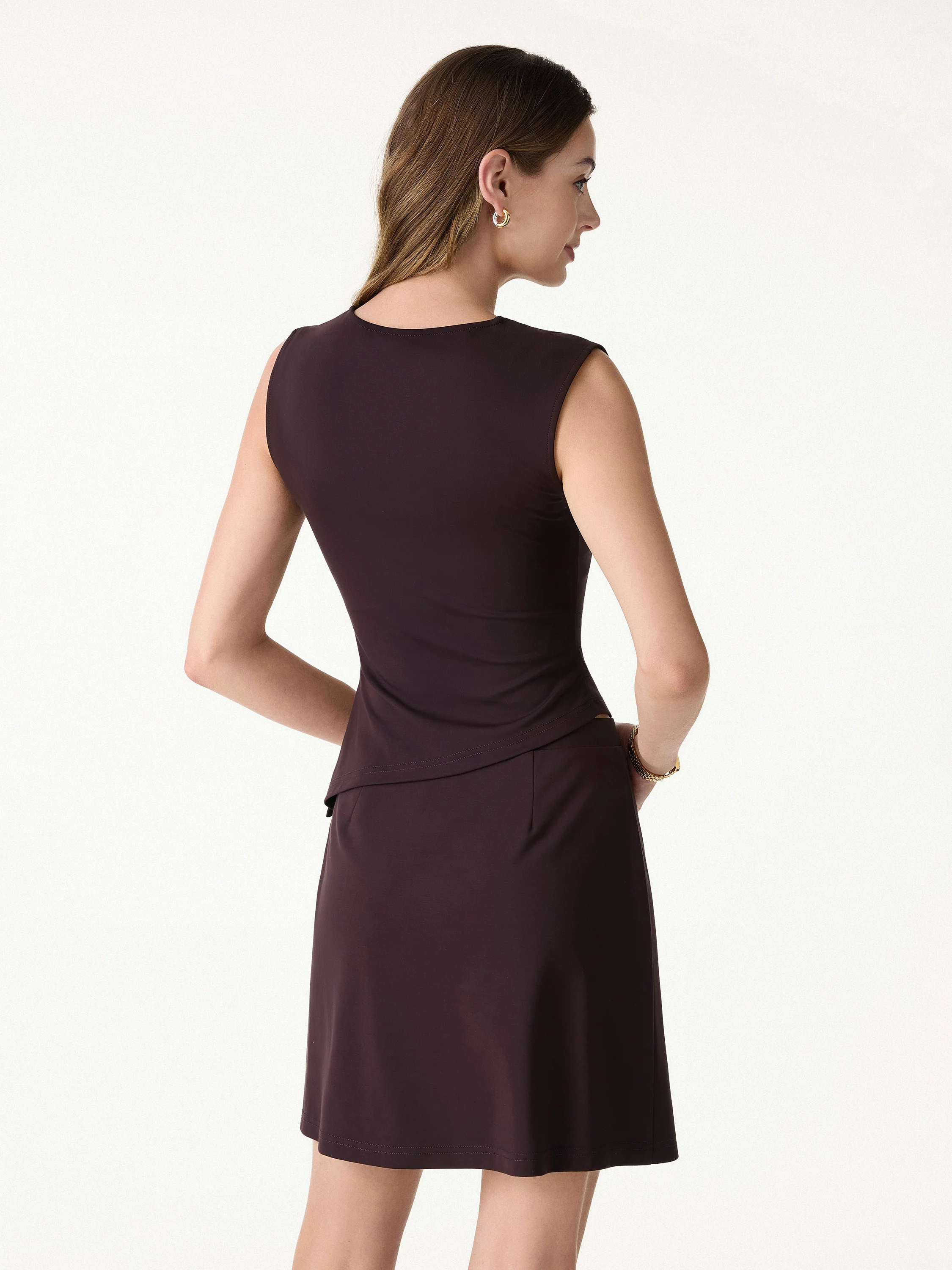 2Pcs Set Tucked Asymmetrical Hem Top & A-Line Pull-On Skirt - Image 5