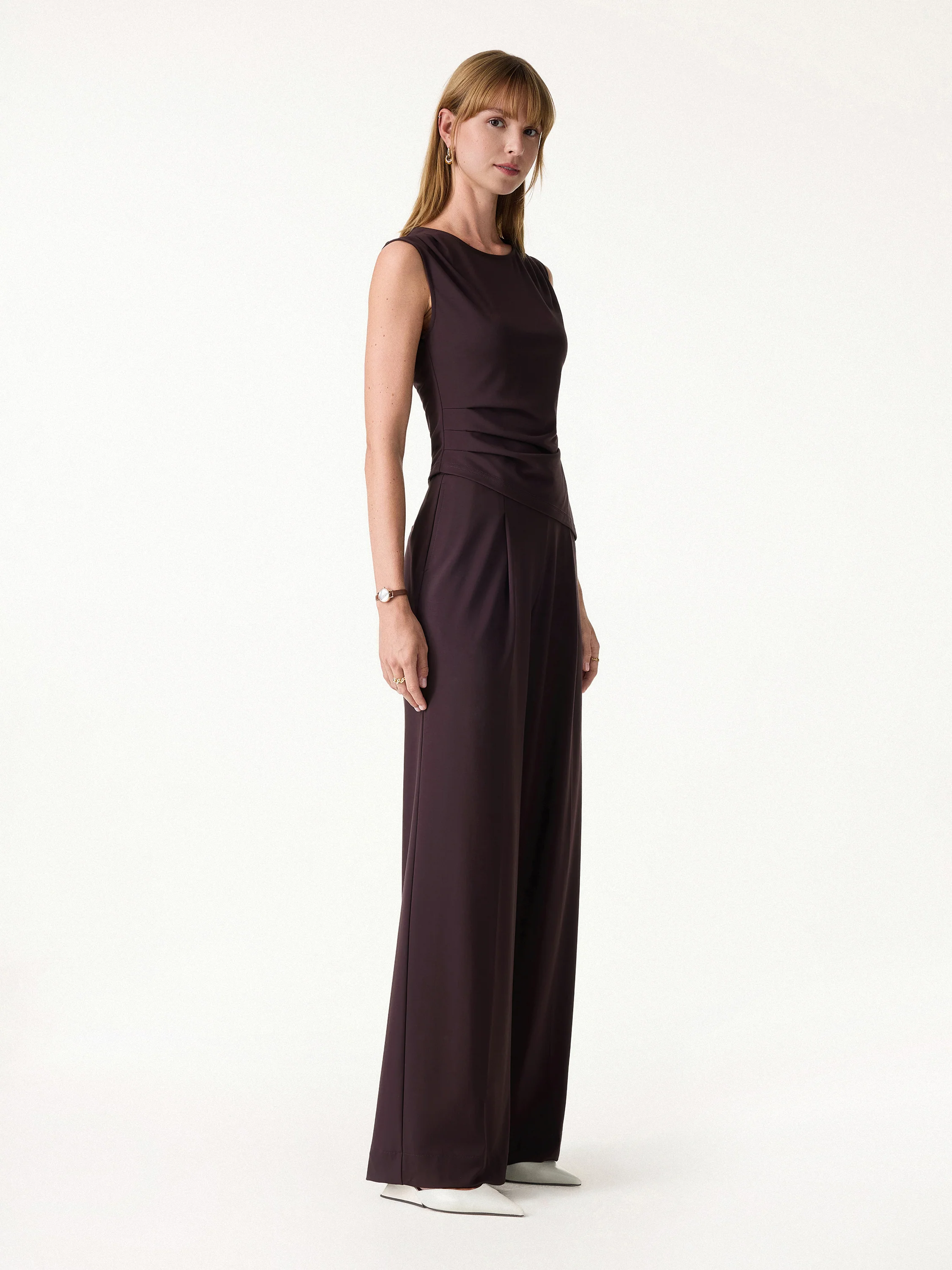 2Pcs Set Tucked Asymmetrical Hem Top & High Rise Wide Leg Pants - Image 6