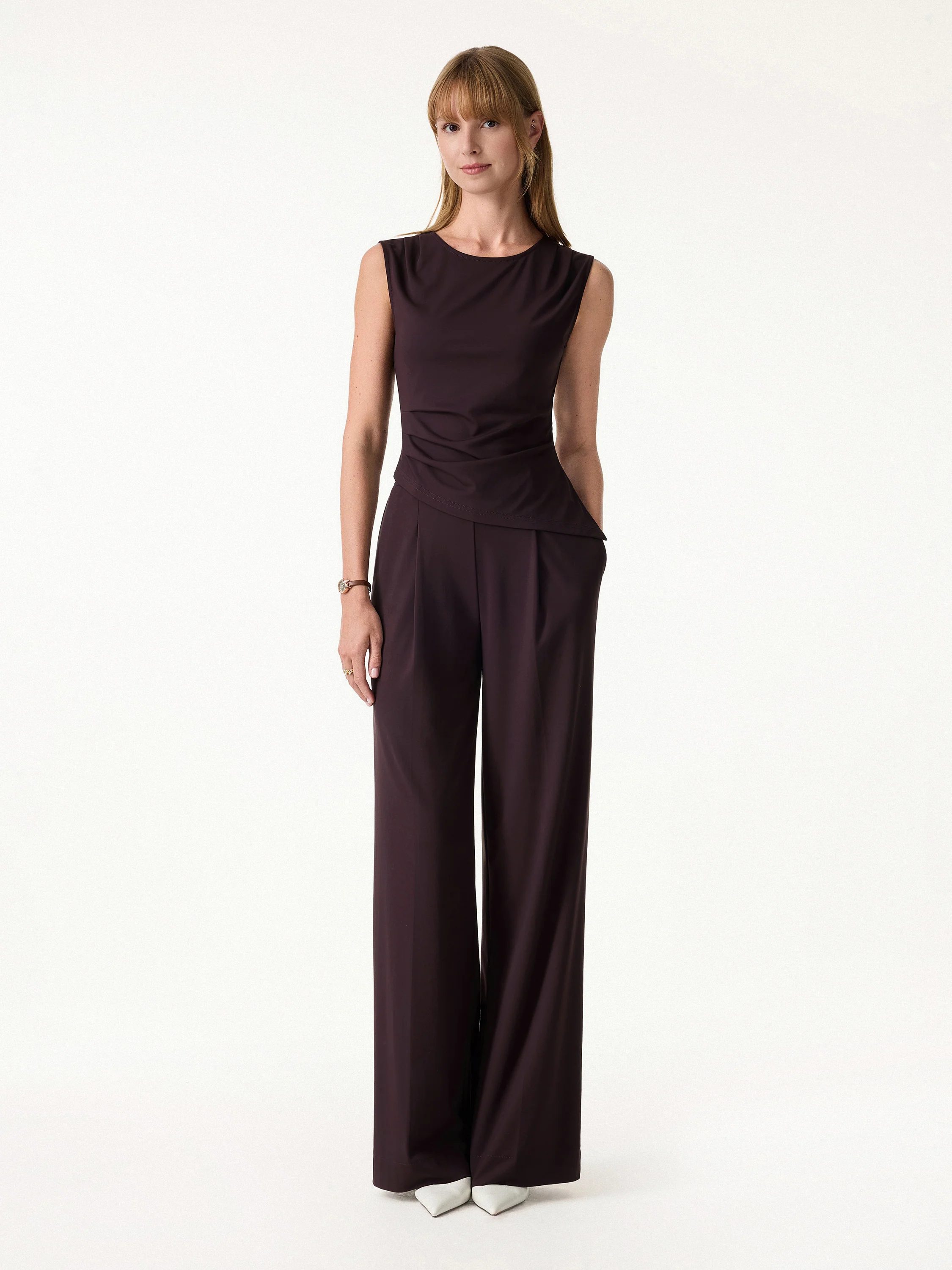 2Pcs Set Tucked Asymmetrical Hem Top & High Rise Wide Leg Pants - Image 7
