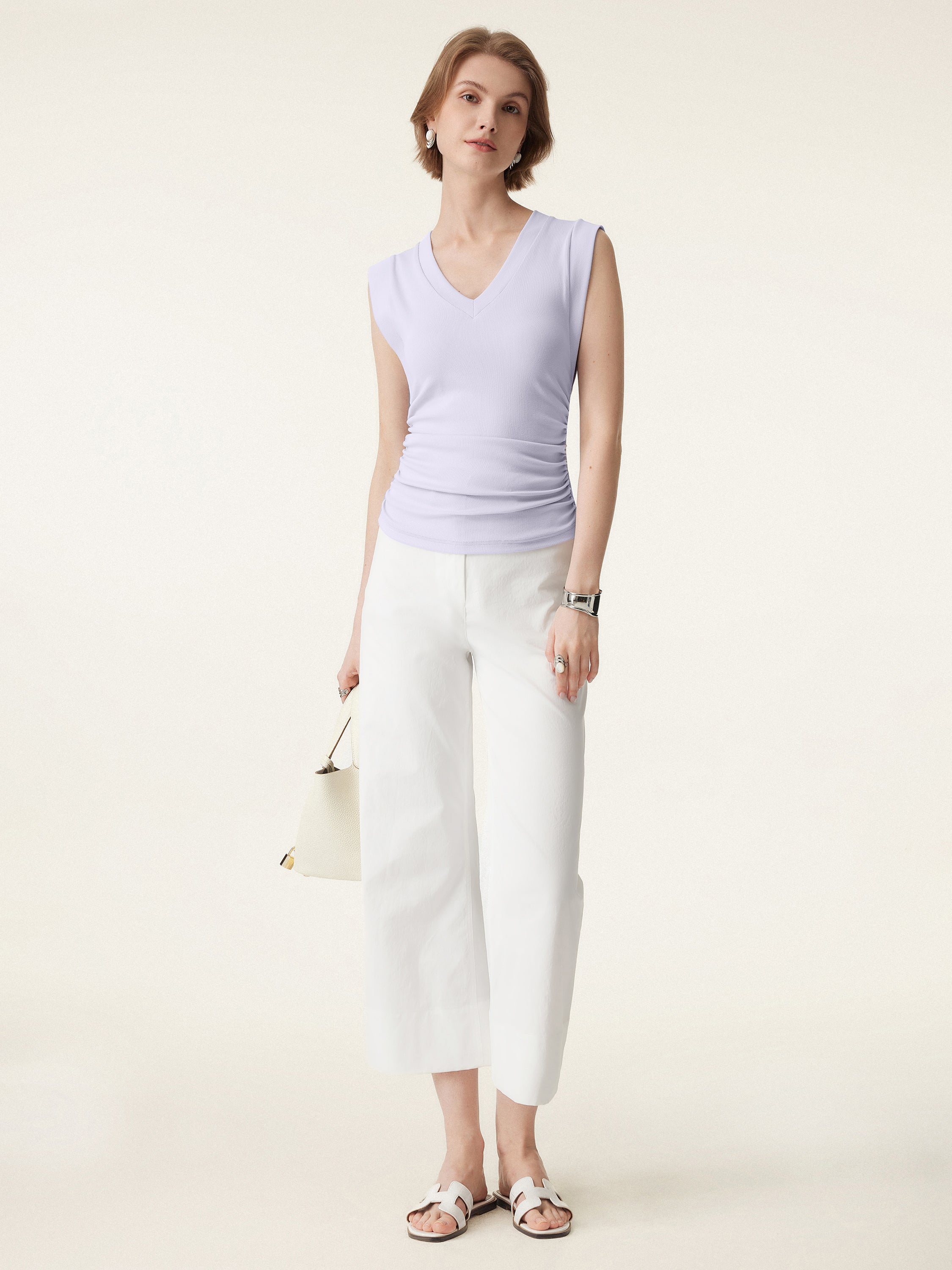 2Pcs Set V-neck Bra Top & Mid Rise Straight Pant with Pockets - Image 11