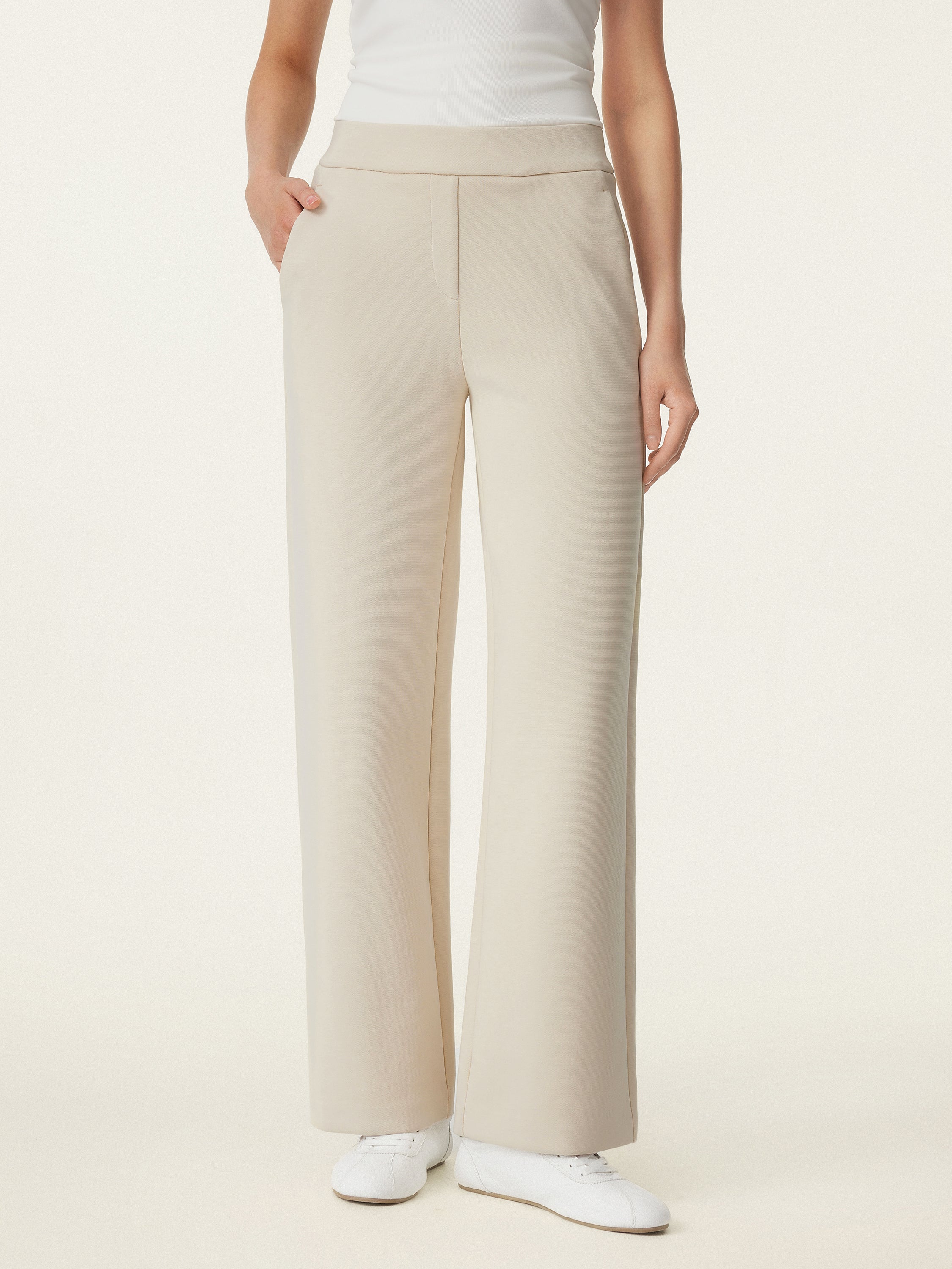 Textured Mid Rise Pull-on Straight Pant with Pockets - Image 4