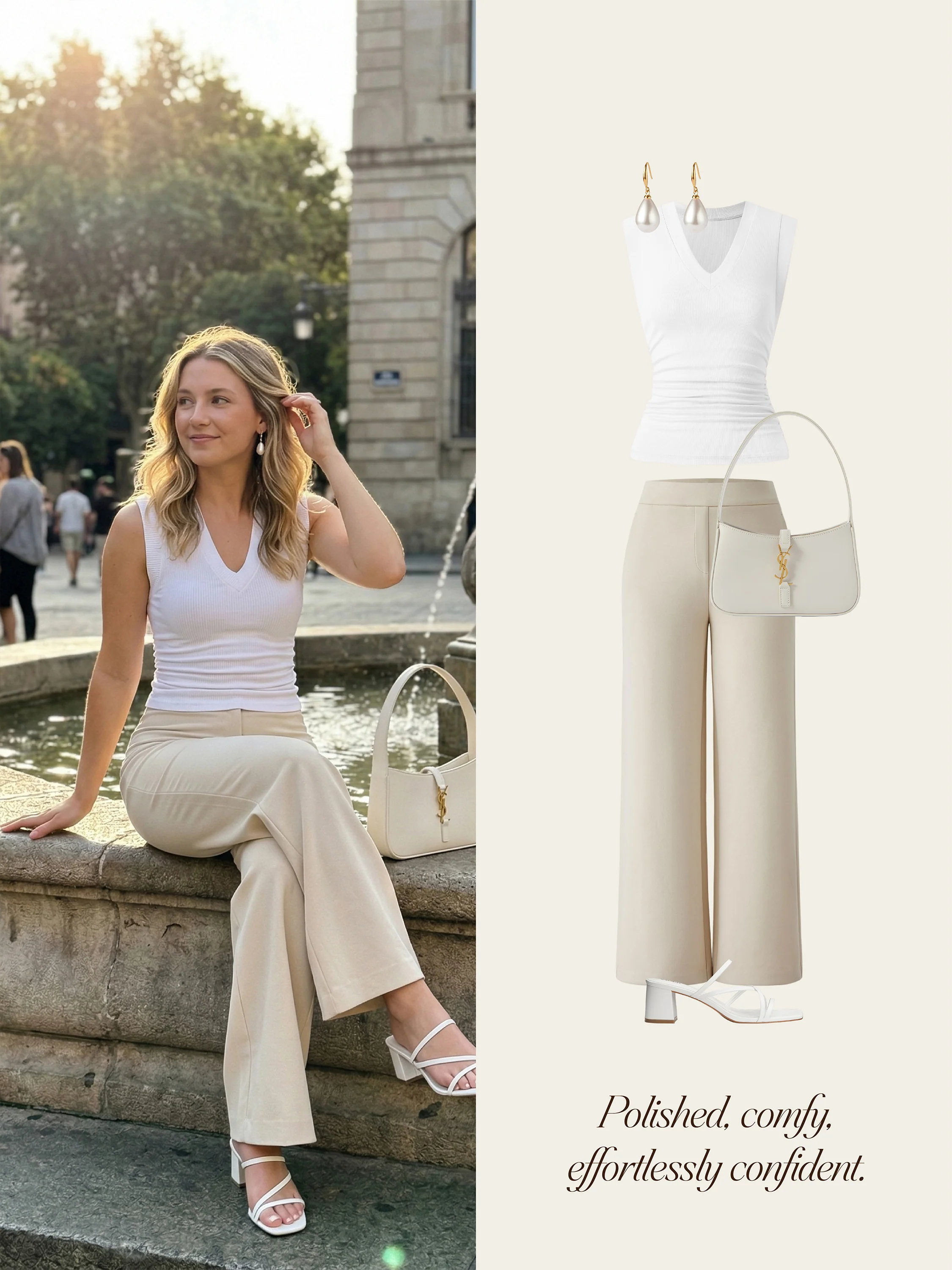 2Pcs Set V-neck Bra Top & Mid Rise Straight Pant with Pockets - Image 2