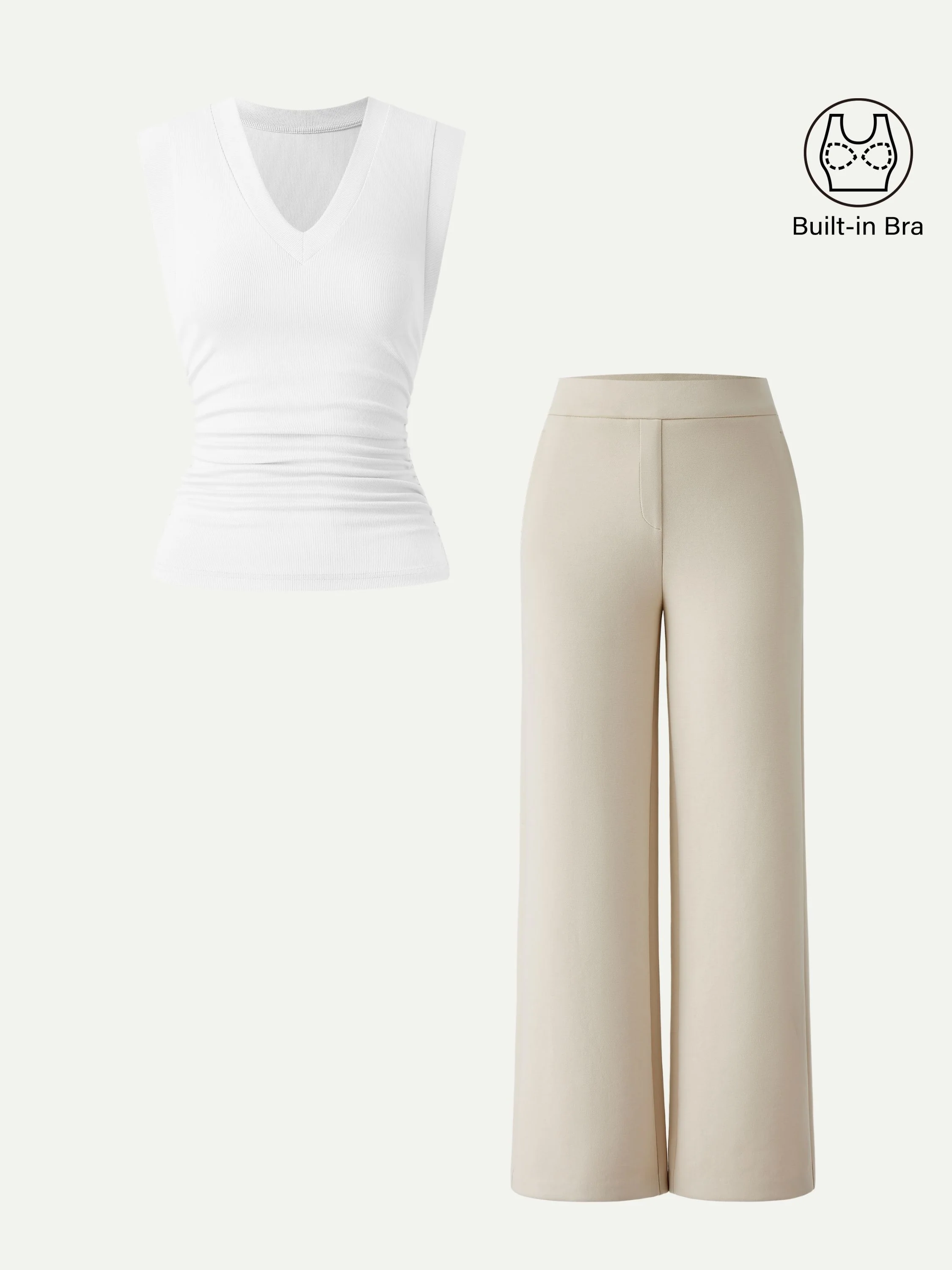 2Pcs Set V-neck Bra Top & Mid Rise Straight Pant with Pockets - Image 3