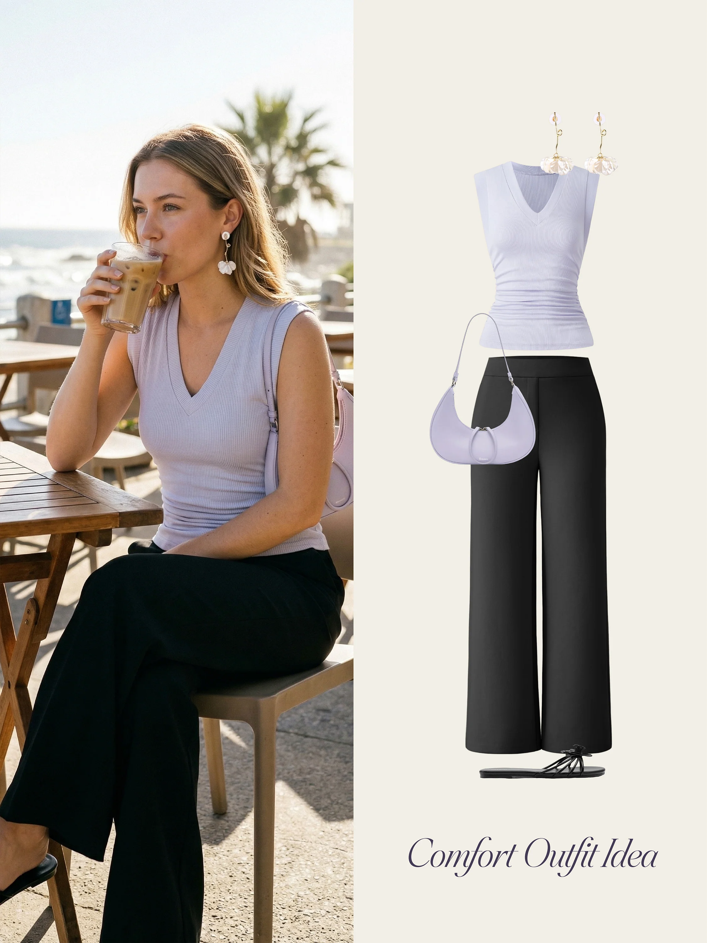 2Pcs Set V-neck Bra Top & Mid Rise Straight Pant with Pockets - Image 4