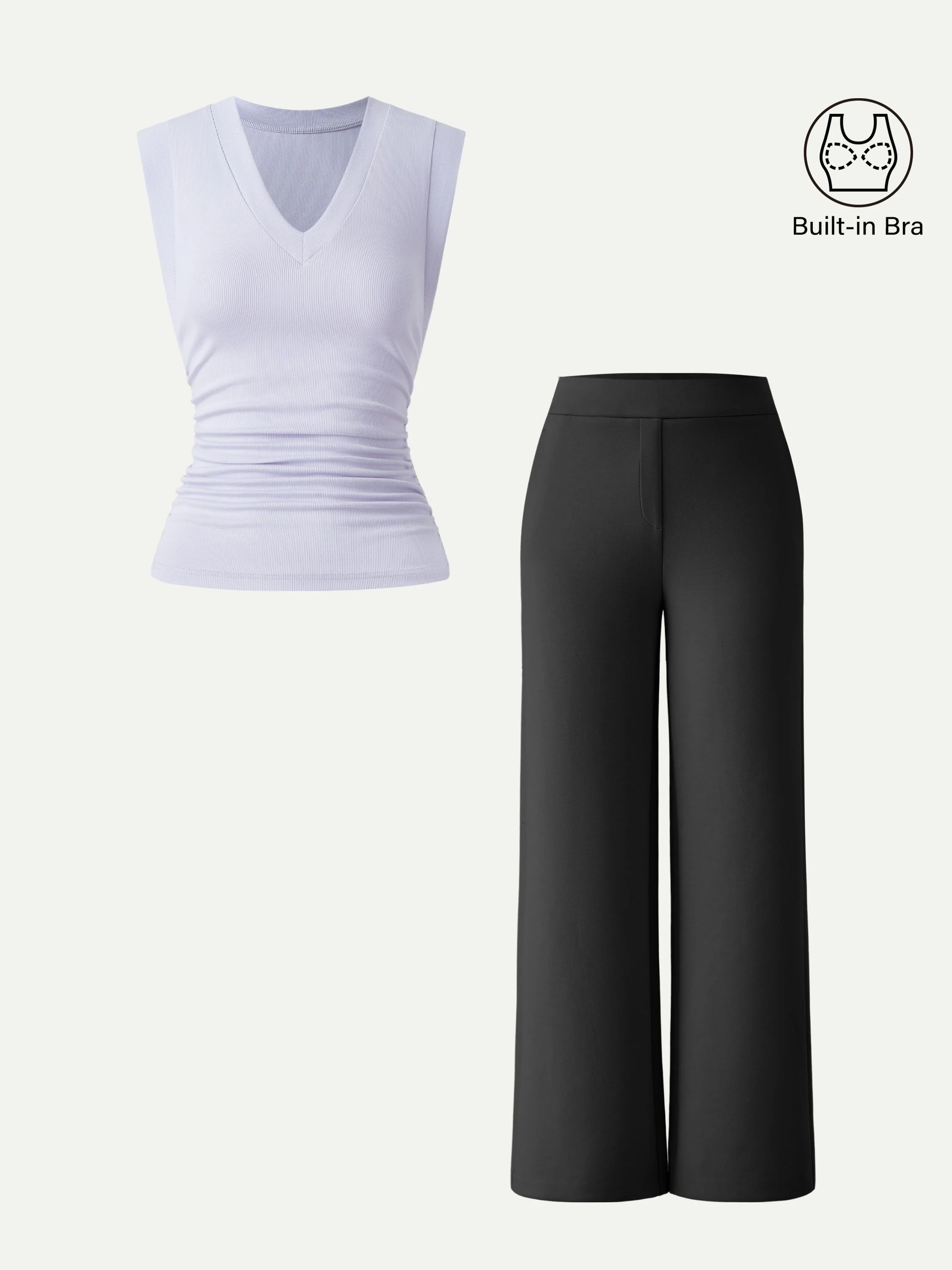 2Pcs Set V-neck Bra Top & Mid Rise Straight Pant with Pockets - Image 5