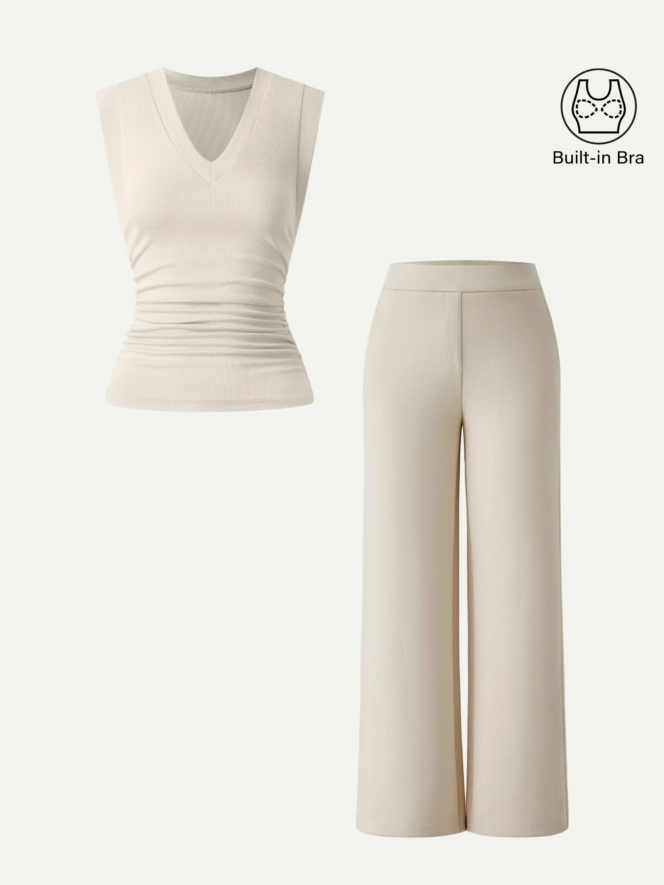 2Pcs Set V-neck Bra Top & Mid Rise Straight Pant with Pockets - Image 6
