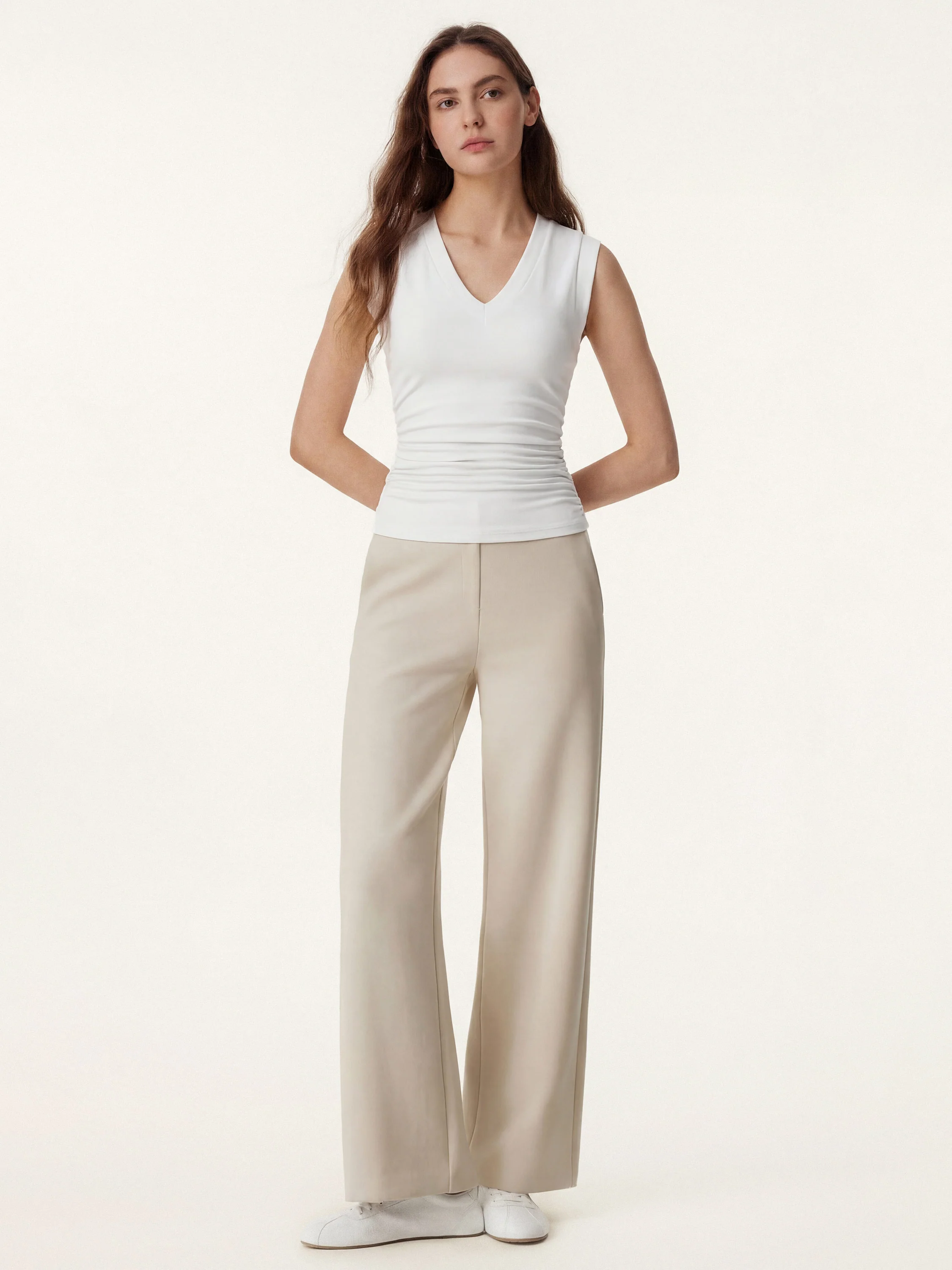 2Pcs Set V-neck Bra Top & Mid Rise Straight Pant with Pockets - Image 8