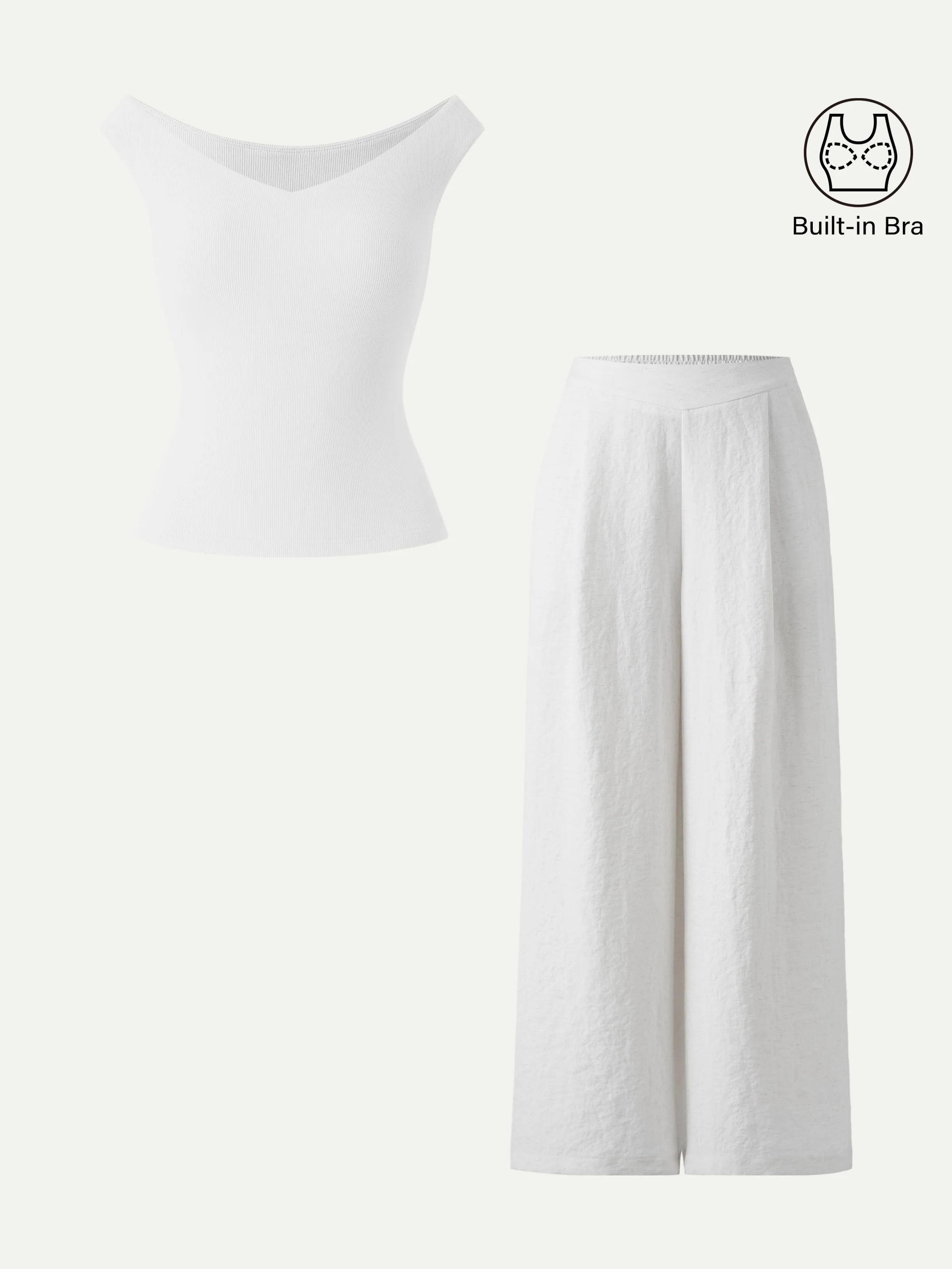 2Pcs Set V-neck Bra Top & Mid Rise Wide Leg Pant with Pockets - Image 3