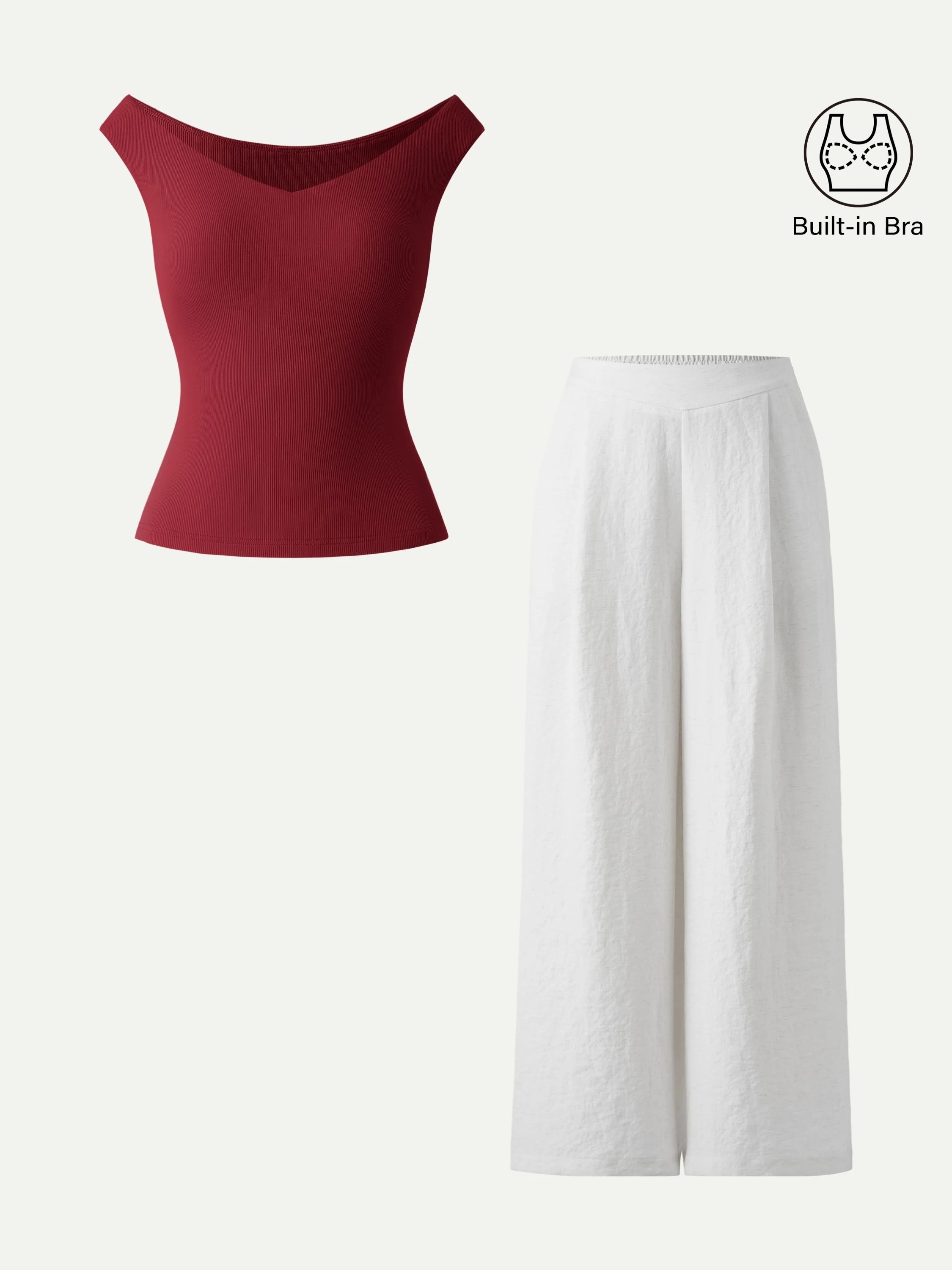 2Pcs Set V-neck Bra Top & Mid Rise Wide Leg Pant with Pockets - Image 5