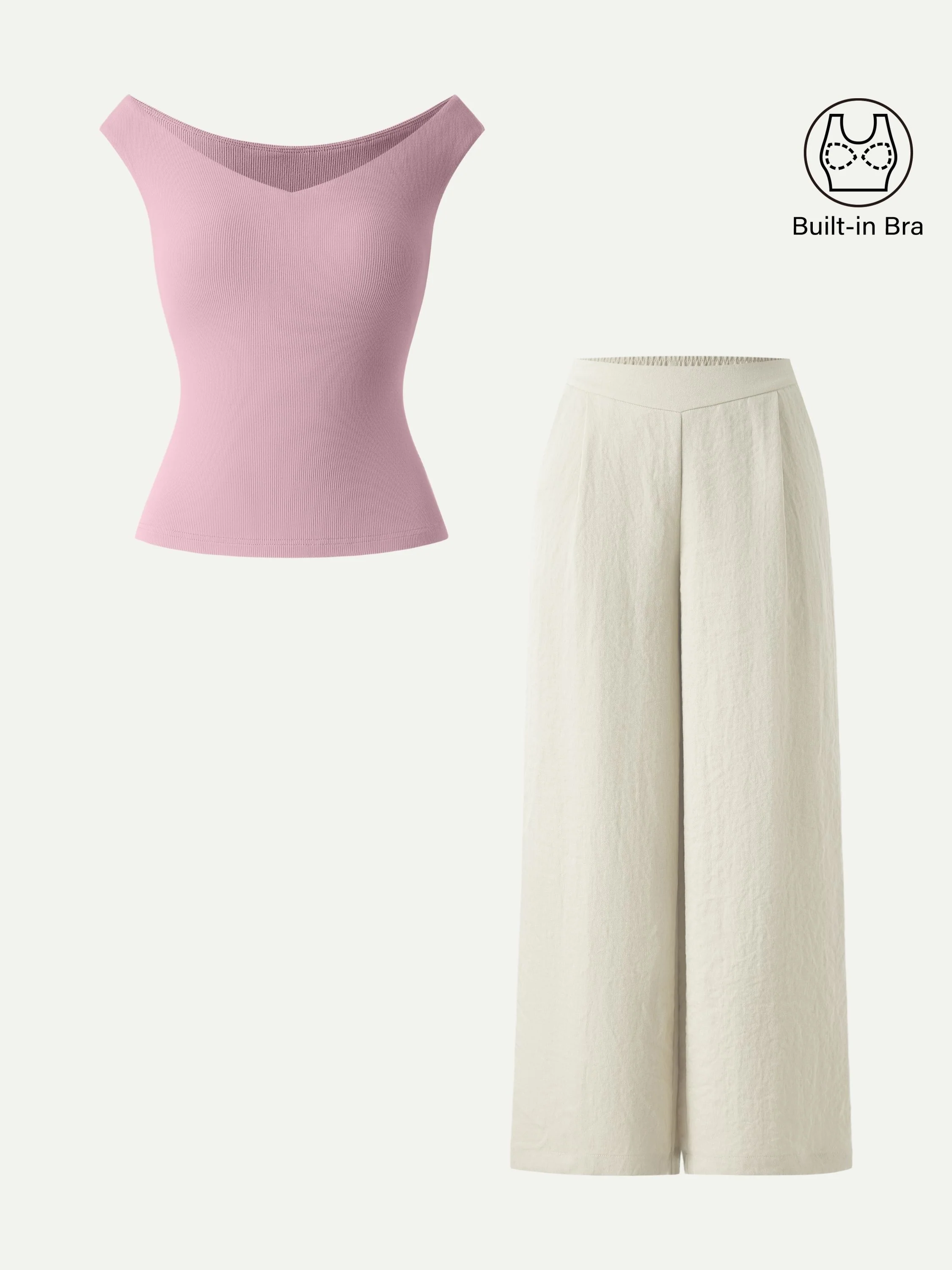 2Pcs Set V-neck Bra Top & Mid Rise Wide Leg Pant with Pockets - Image 6