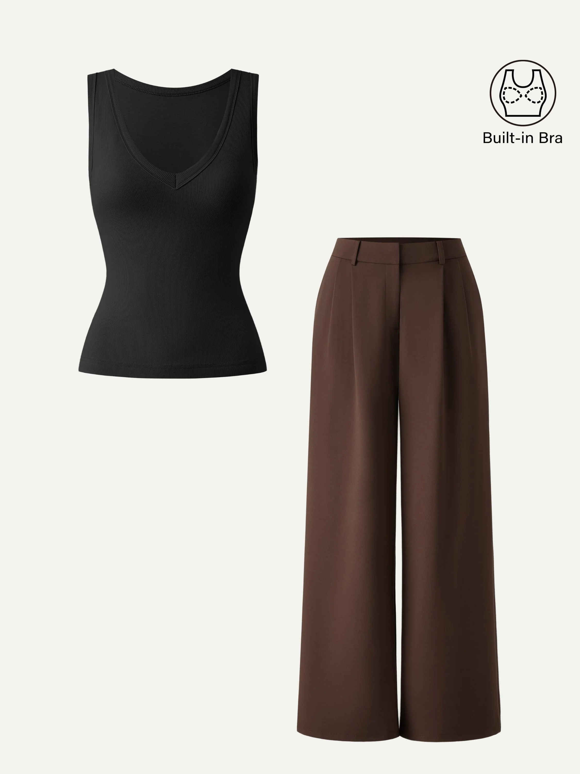 2Pcs Set V-neck Bra Tank & Wide Leg Pant with Pockets - Image 3