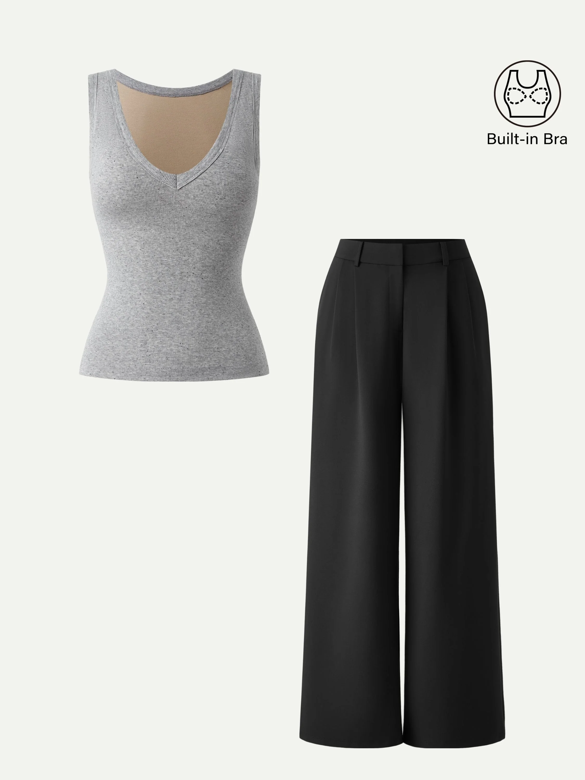 2Pcs Set V-neck Bra Tank & Wide Leg Pant with Pockets - Image 5