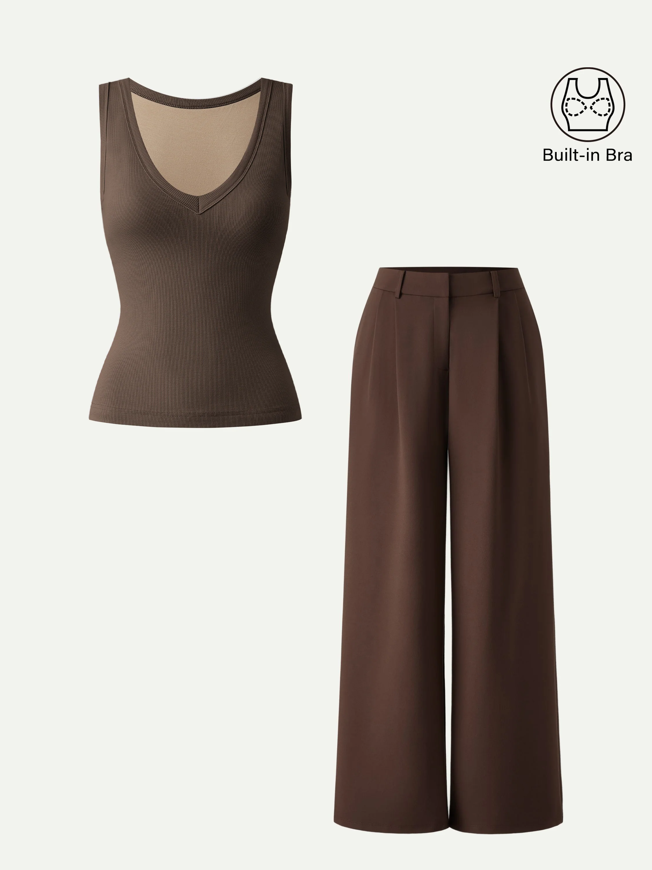 2Pcs Set V-neck Bra Tank & Wide Leg Pant with Pockets - Image 6
